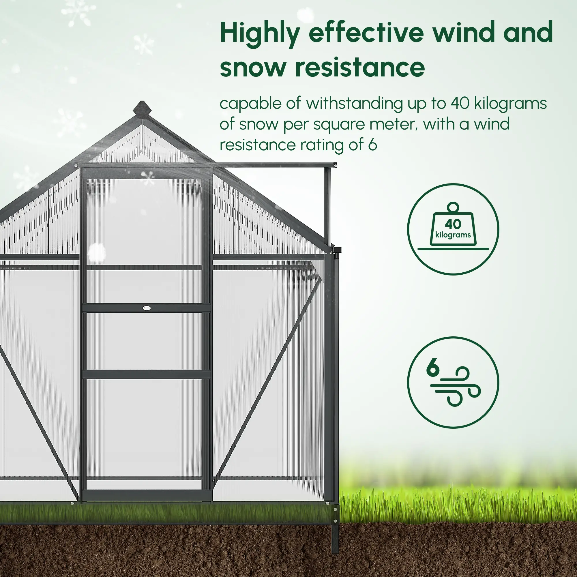 Outsunny 6 x 4ft Polycarbonate Greenhouse, Grey - Image 7