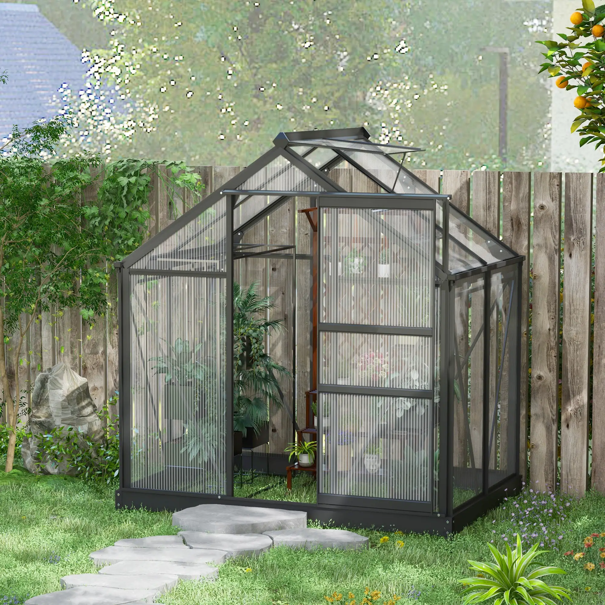 Outsunny 6 x 4ft Polycarbonate Greenhouse, Grey - Image 11