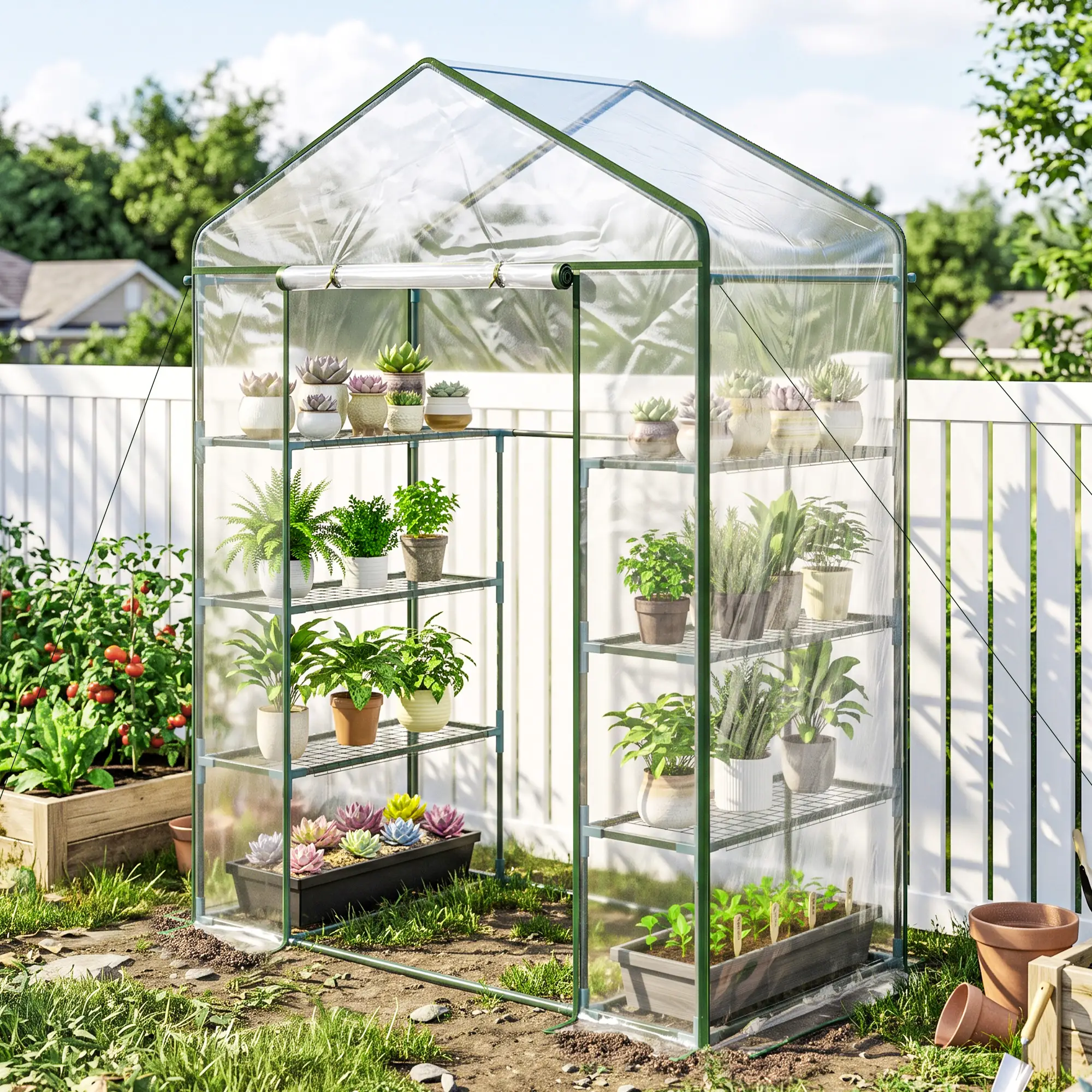 Outsunny 143 x 73cm Walk-in Greenhouse, Green / Clear - Image 2