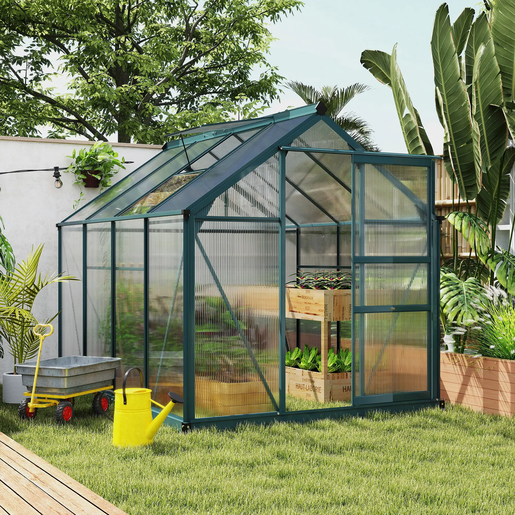 Outsunny 6 x 8ft Polycarbonate Greenhouse, Dark Green - Image 2