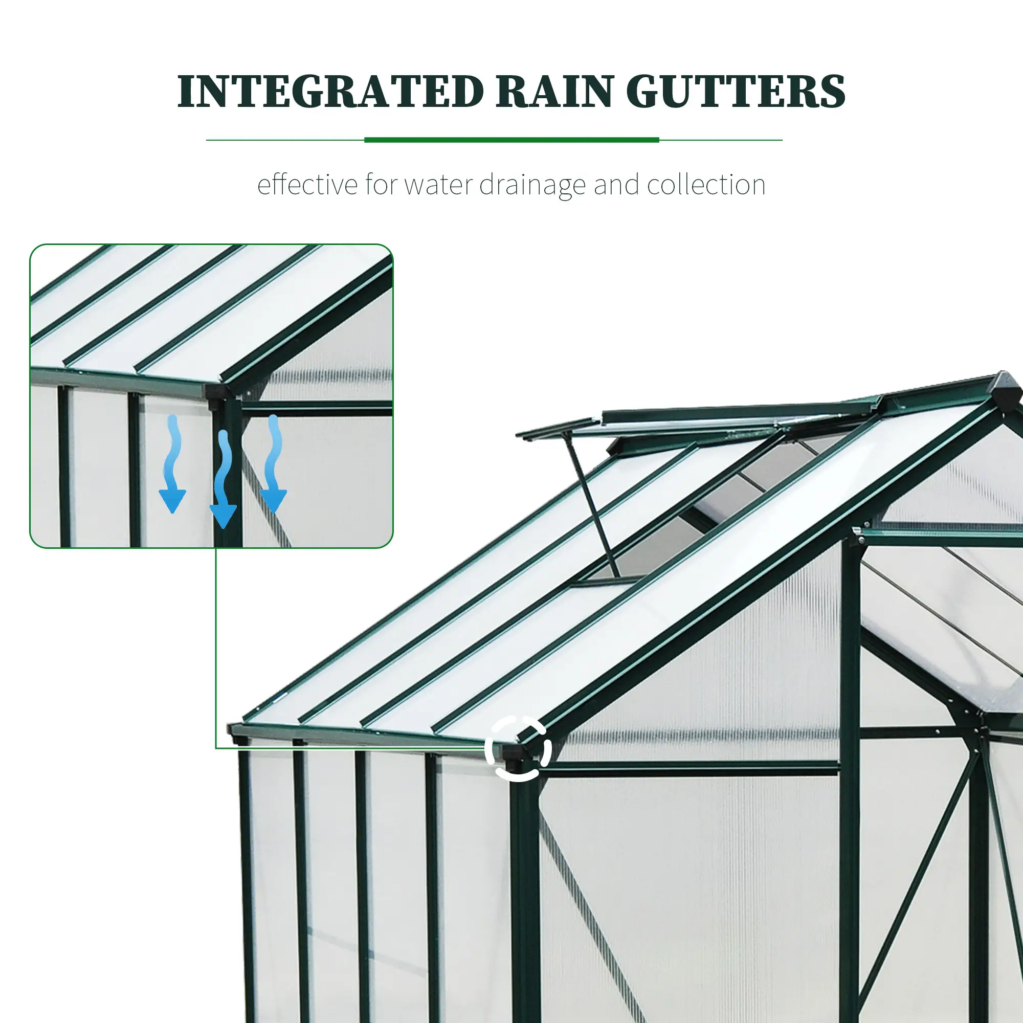 Outsunny 6 x 8ft Polycarbonate Greenhouse, Dark Green - Image 7