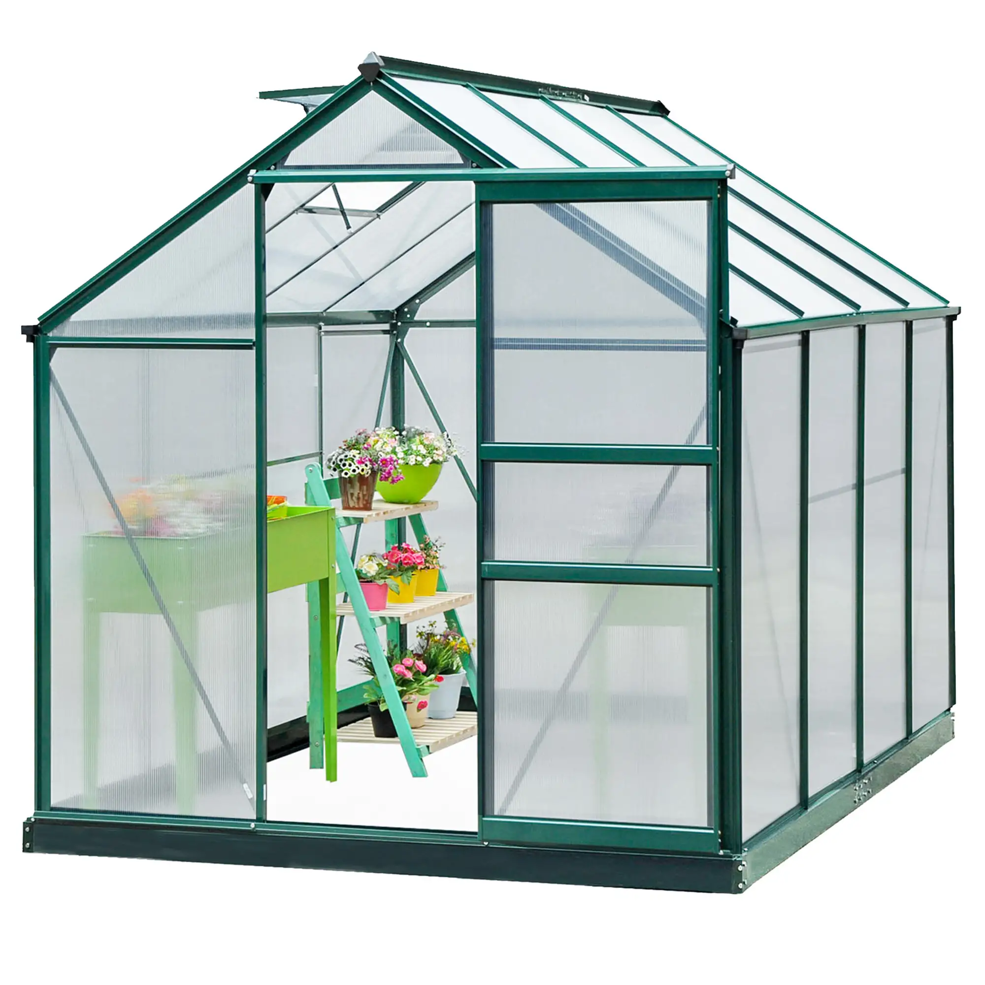 Outsunny 6 x 8ft Polycarbonate Greenhouse, Dark Green - Image 11