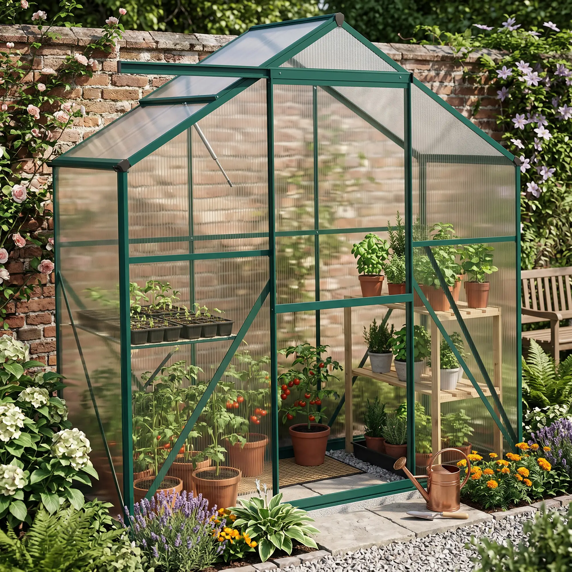Outsunny 6 x 2.5ft Polycarbonate Greenhouse, Green - Image 2