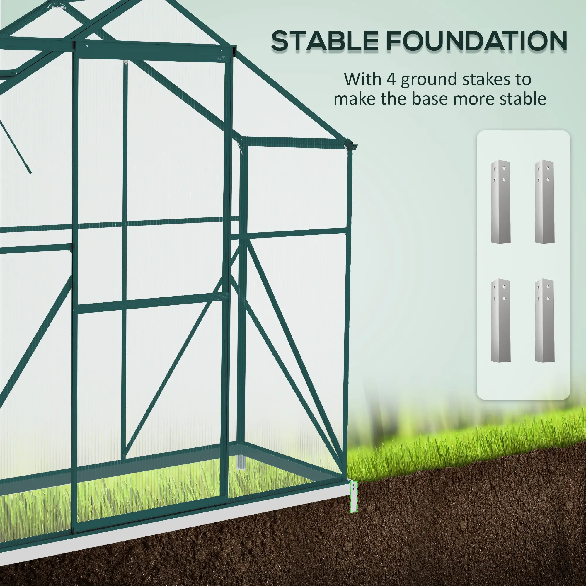 Outsunny 6 x 2.5ft Polycarbonate Greenhouse, Green - Image 5