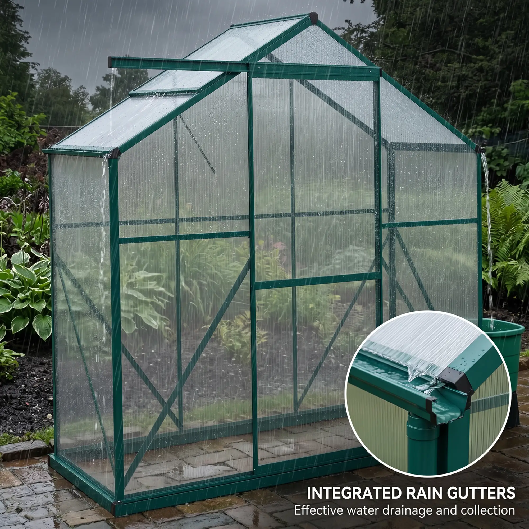 Outsunny 6 x 2.5ft Polycarbonate Greenhouse, Green - Image 8