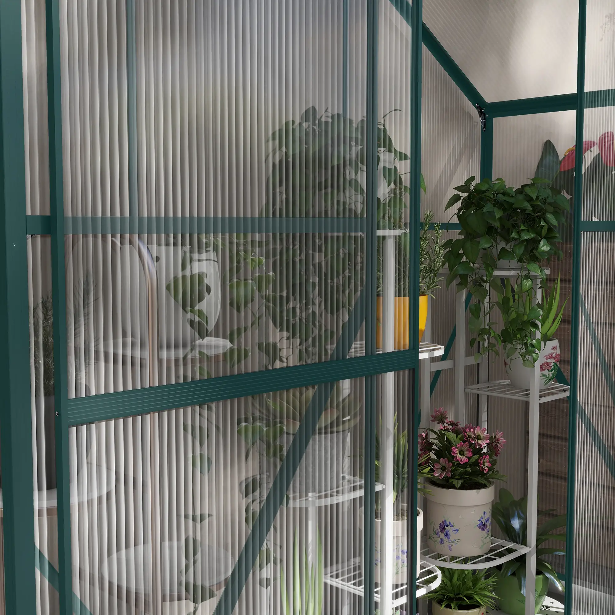Outsunny 6 x 2.5ft Polycarbonate Greenhouse, Green - Image 9