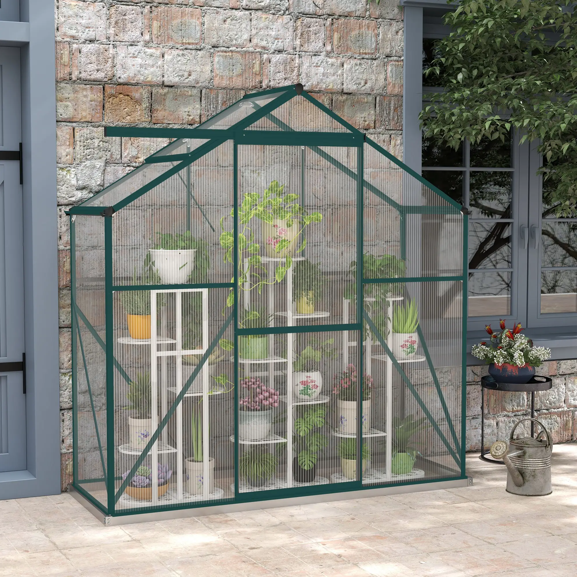 Outsunny 6 x 2.5ft Polycarbonate Greenhouse, Green - Image 11