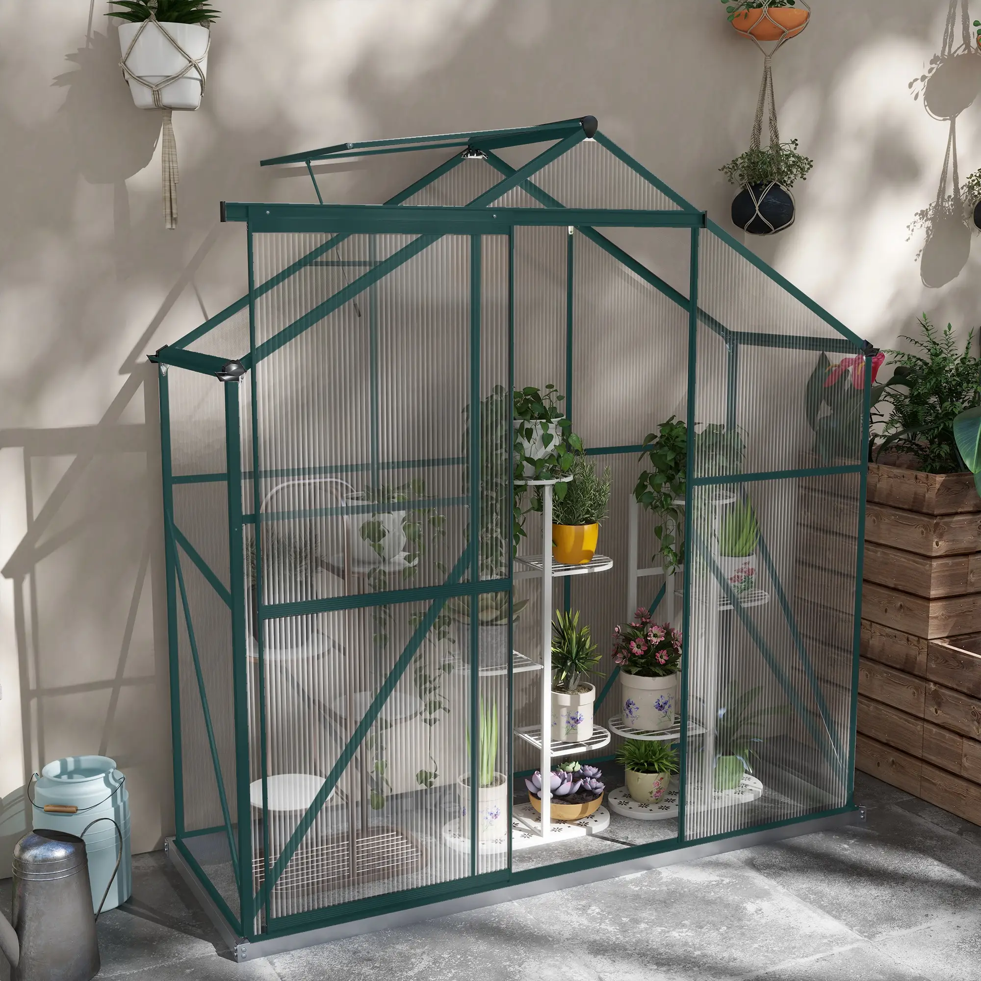 Outsunny 6 x 2.5ft Polycarbonate Greenhouse, Green - Image 12
