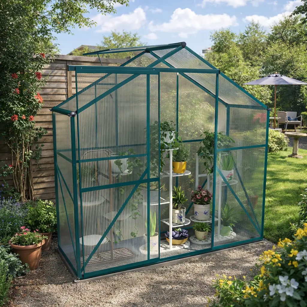 Outsunny 6 x 2.5ft Polycarbonate Greenhouse, Green - Image 13