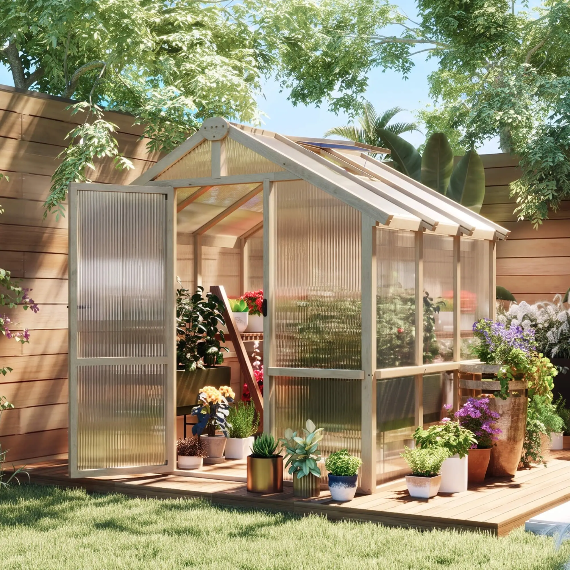 Outsunny 6.6 x 6ft Wooden Greenhouse, Brown - Image 2