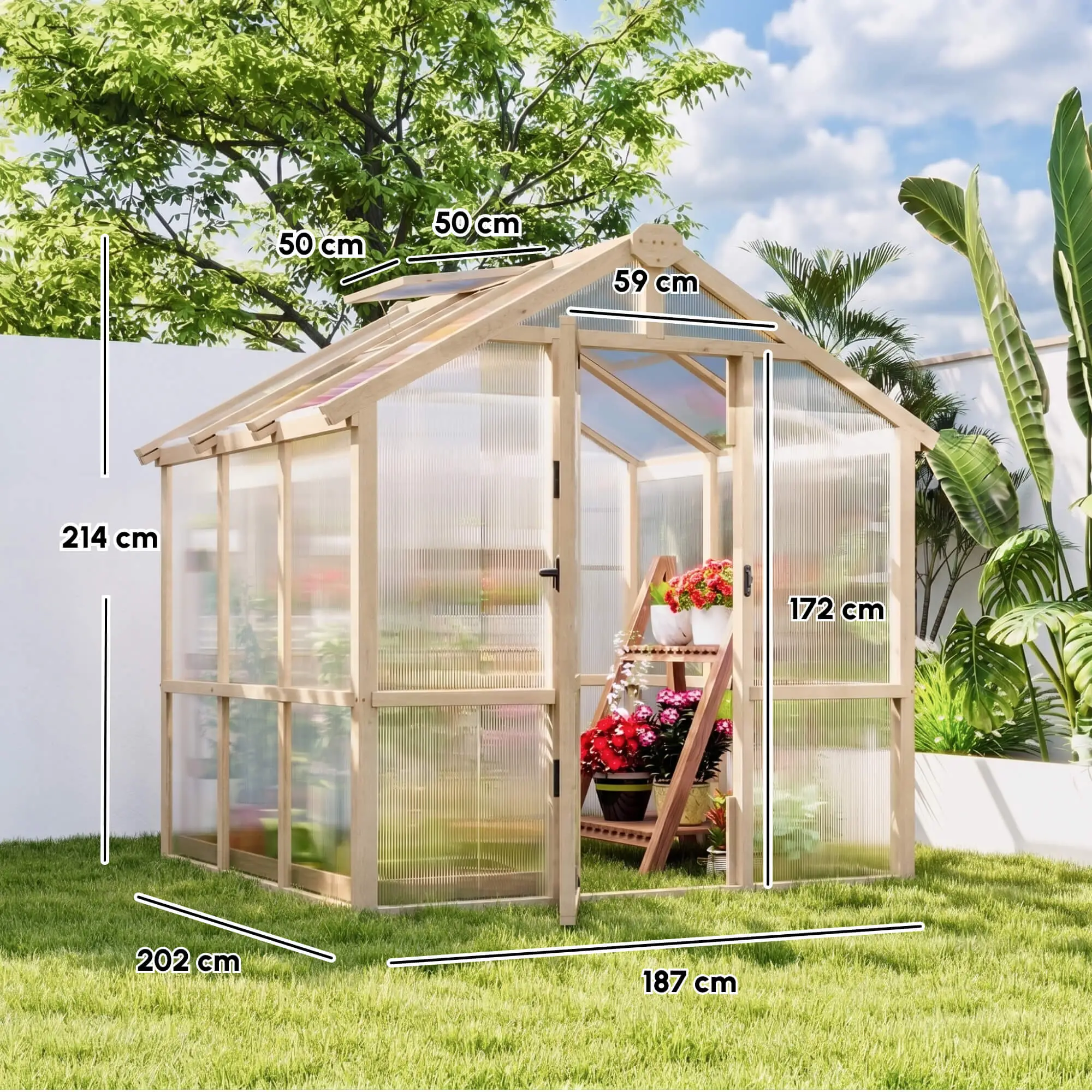 Outsunny 6.6 x 6ft Wooden Greenhouse, Brown - Image 3