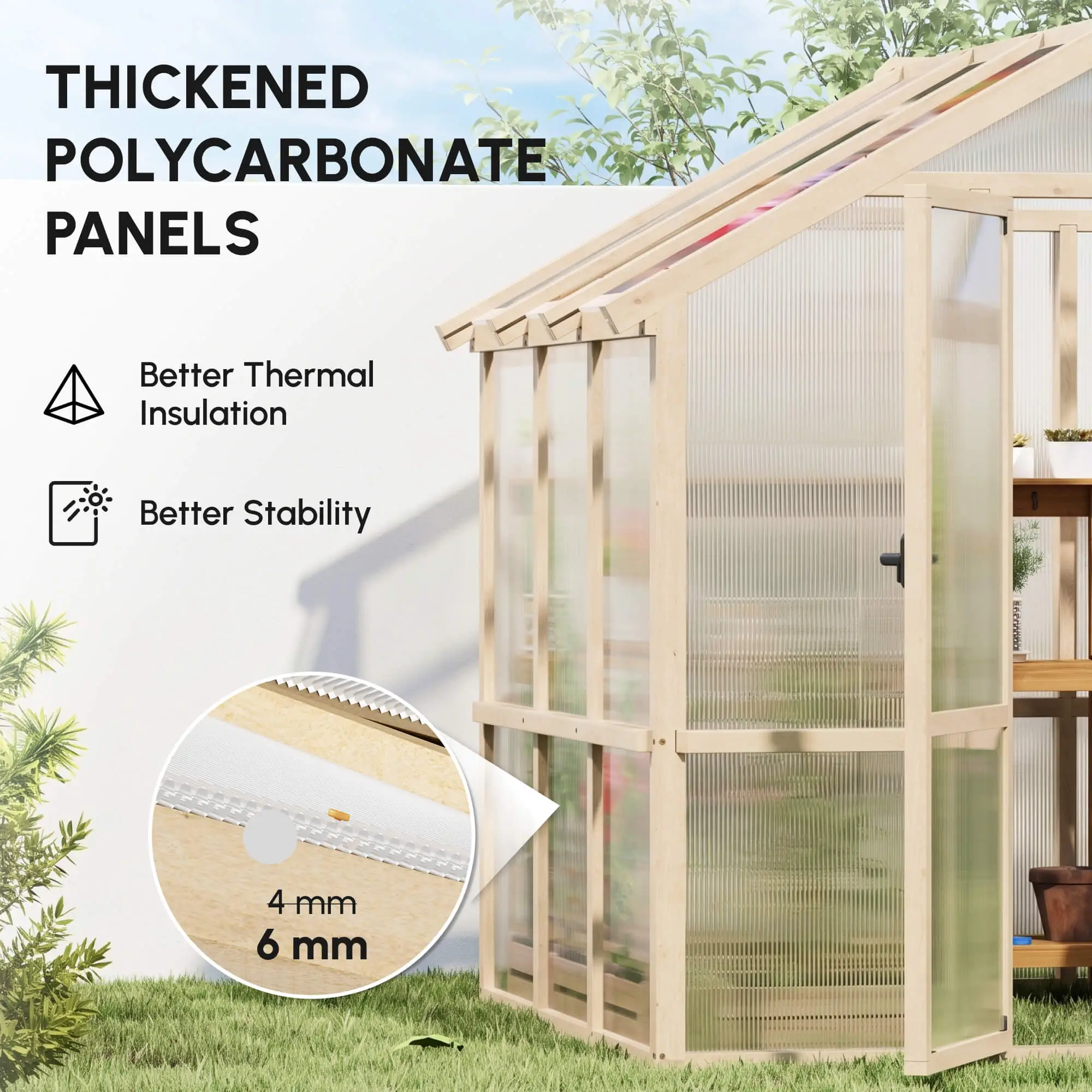 Outsunny 6.6 x 6ft Wooden Greenhouse, Brown - Image 4
