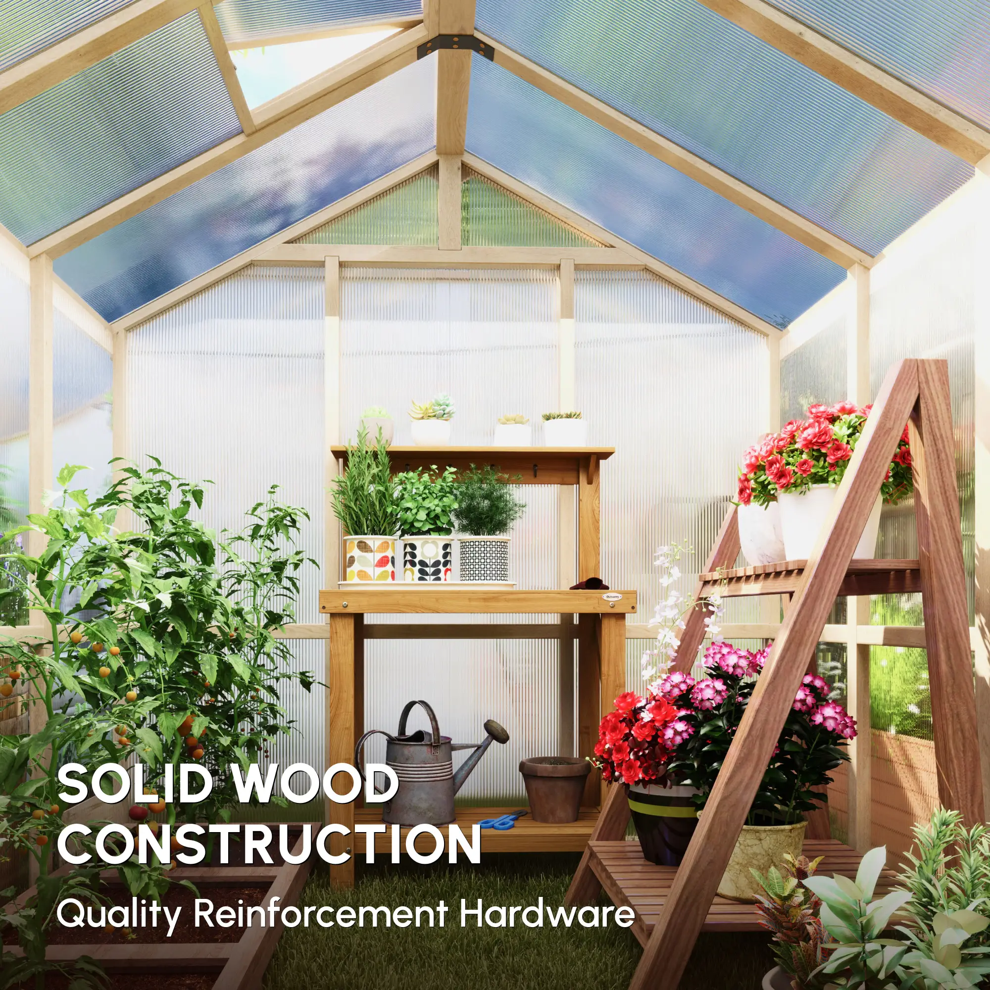 Outsunny 6.6 x 6ft Wooden Greenhouse, Brown - Image 5