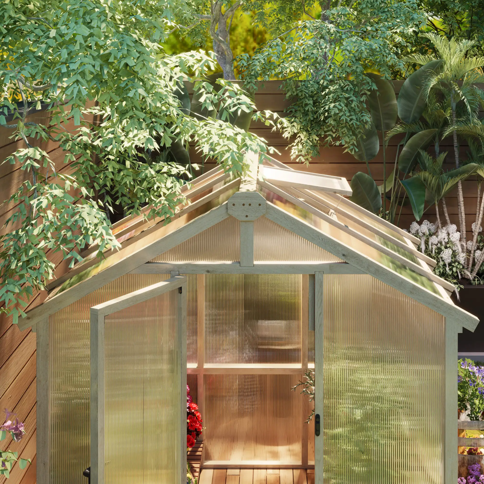 Outsunny 6.6 x 6ft Wooden Greenhouse, Brown - Image 9