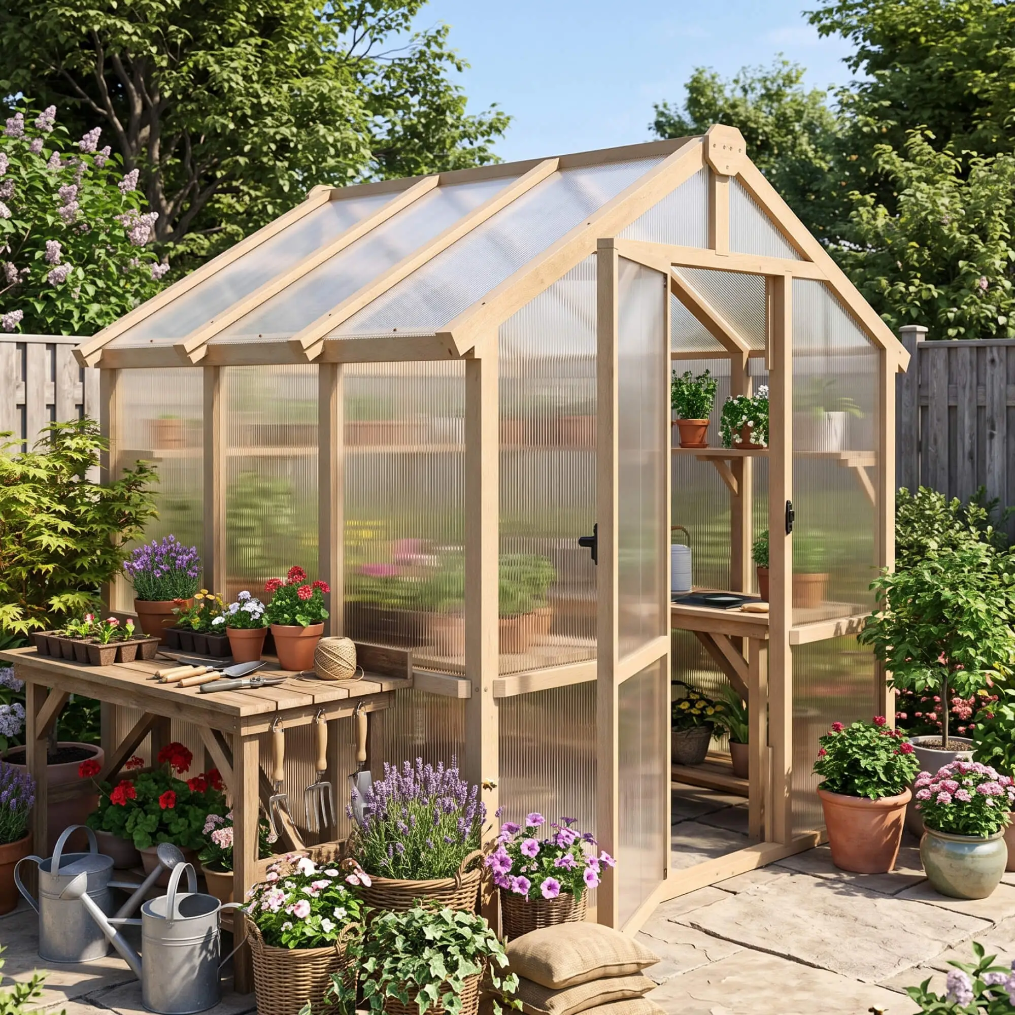 Outsunny 6.6 x 6ft Wooden Greenhouse, Brown - Image 11