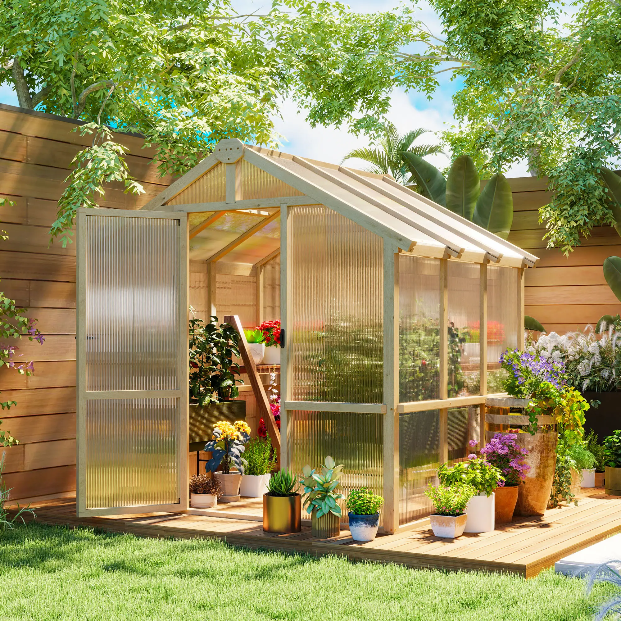 Outsunny 6.6 x 6ft Wooden Greenhouse, Brown - Image 13