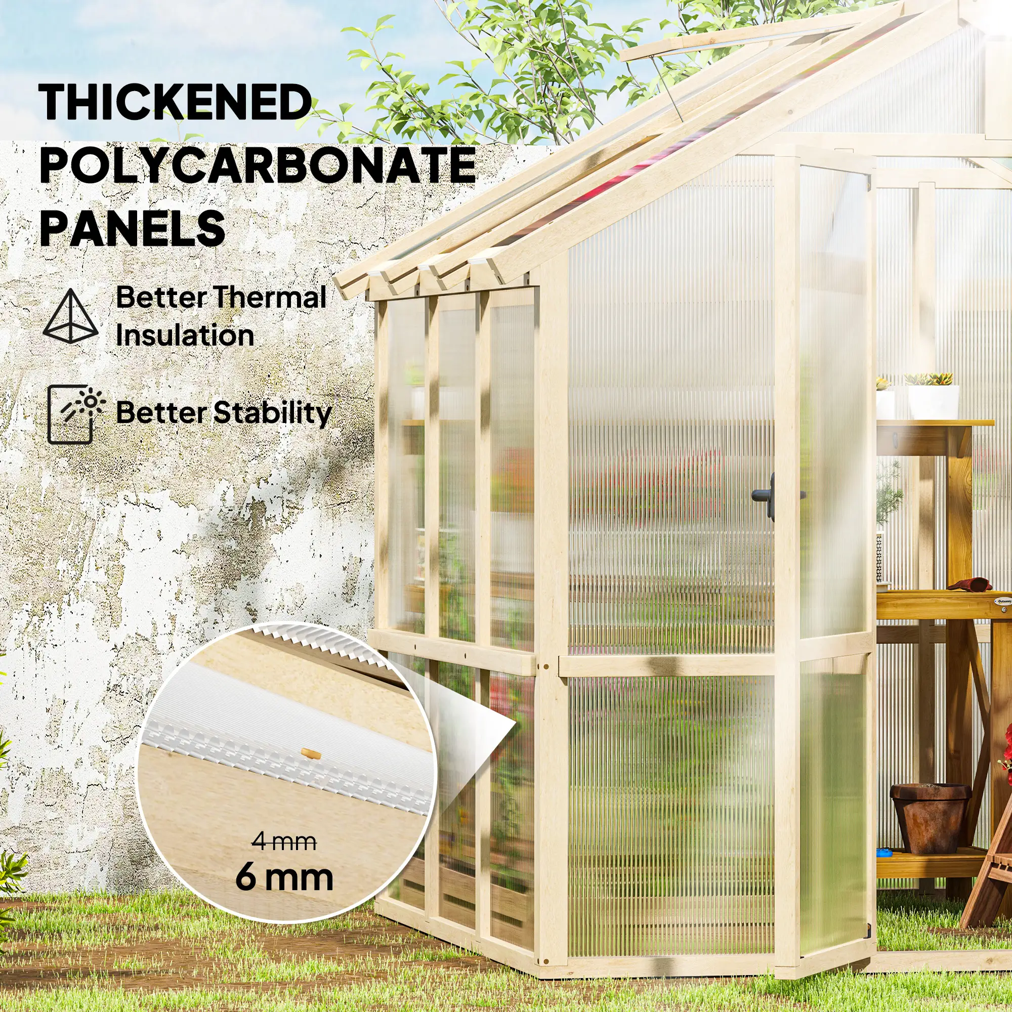 Outsunny 6.6 x 6ft Wooden Greenhouse, Brown - Image 15