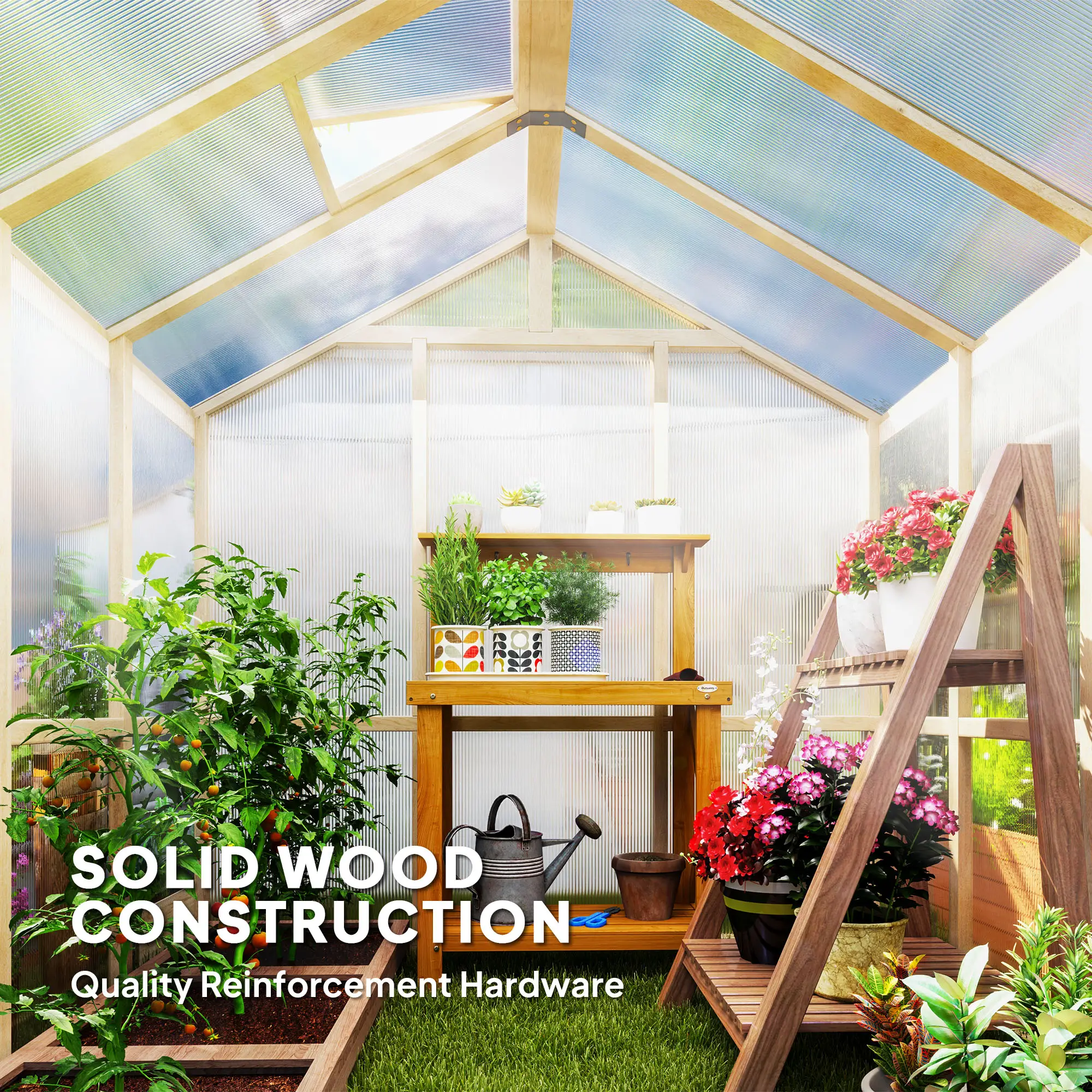 Outsunny 6.6 x 6ft Wooden Greenhouse, Brown - Image 16