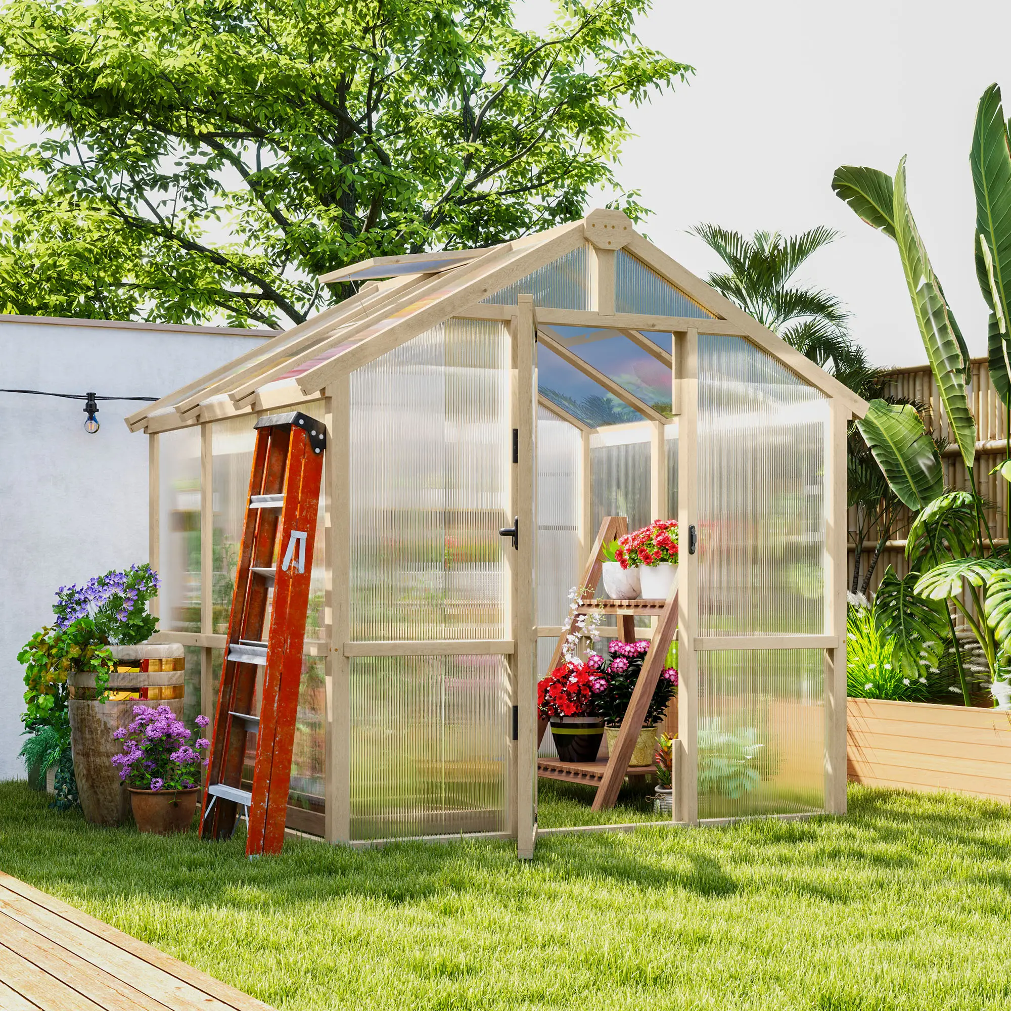 Outsunny 6.6 x 6ft Wooden Greenhouse, Brown - Image 21