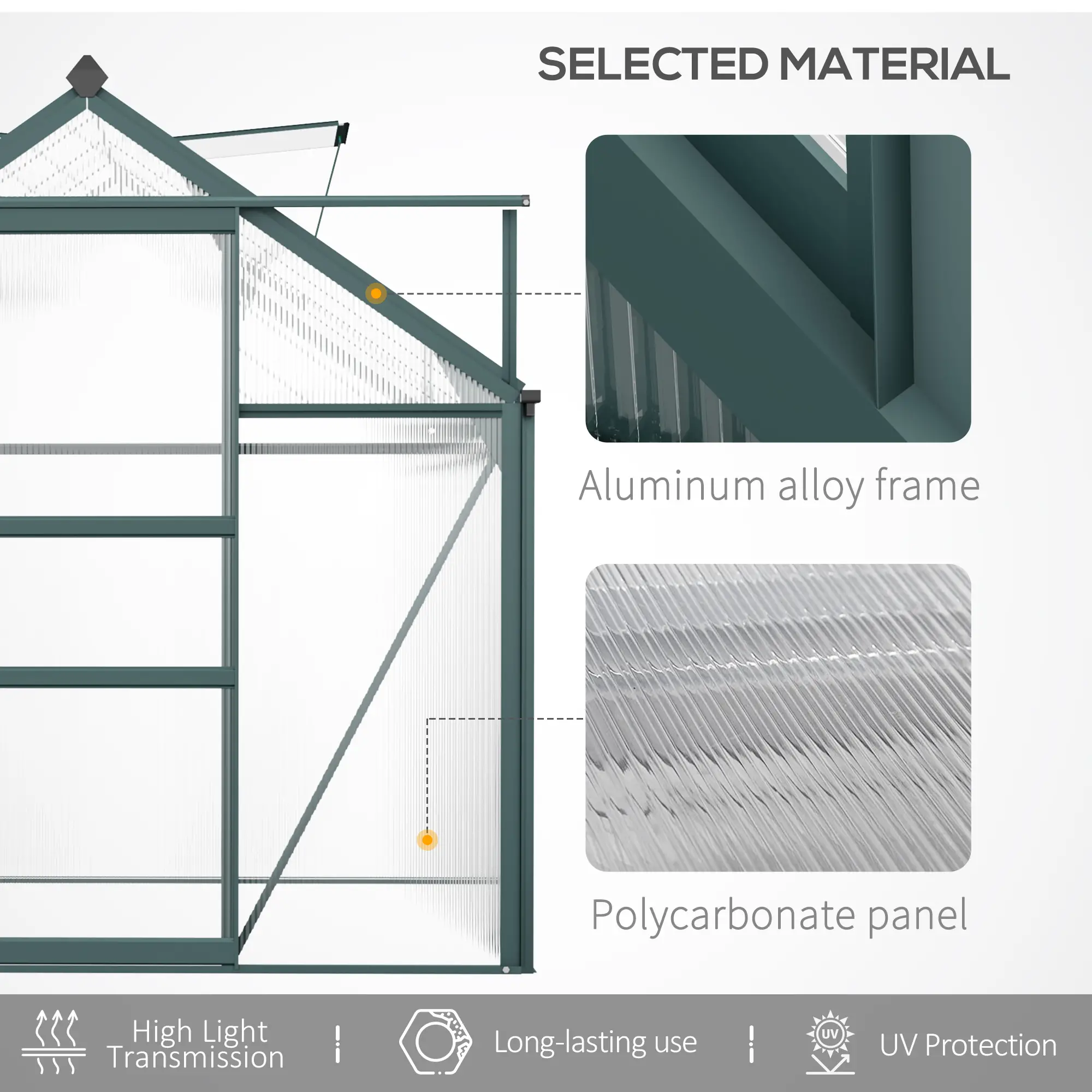 Outsunny 6 x 10ft Polycarbonate Greenhouse, Dark Green - Image 5