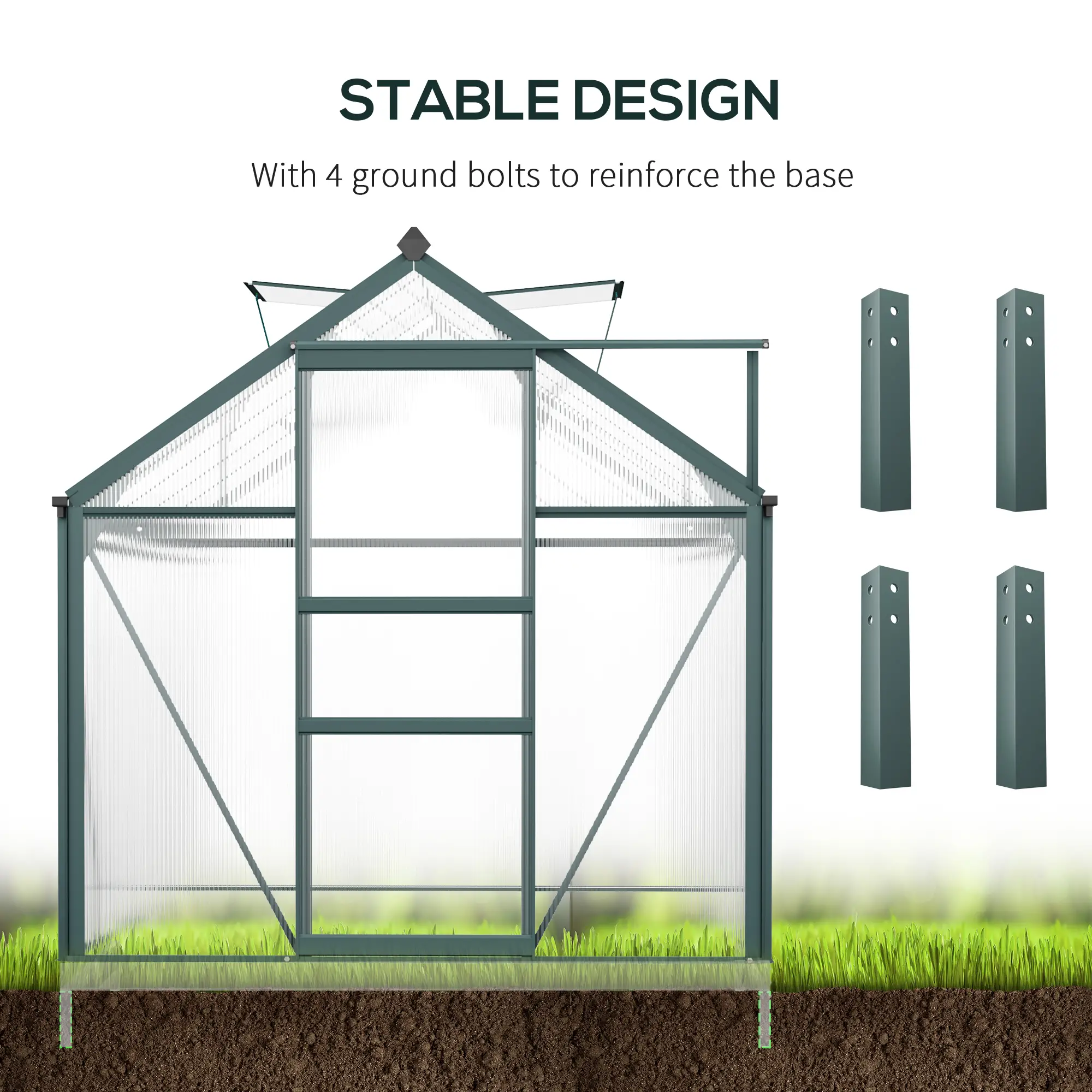 Outsunny 6 x 10ft Polycarbonate Greenhouse, Dark Green - Image 6