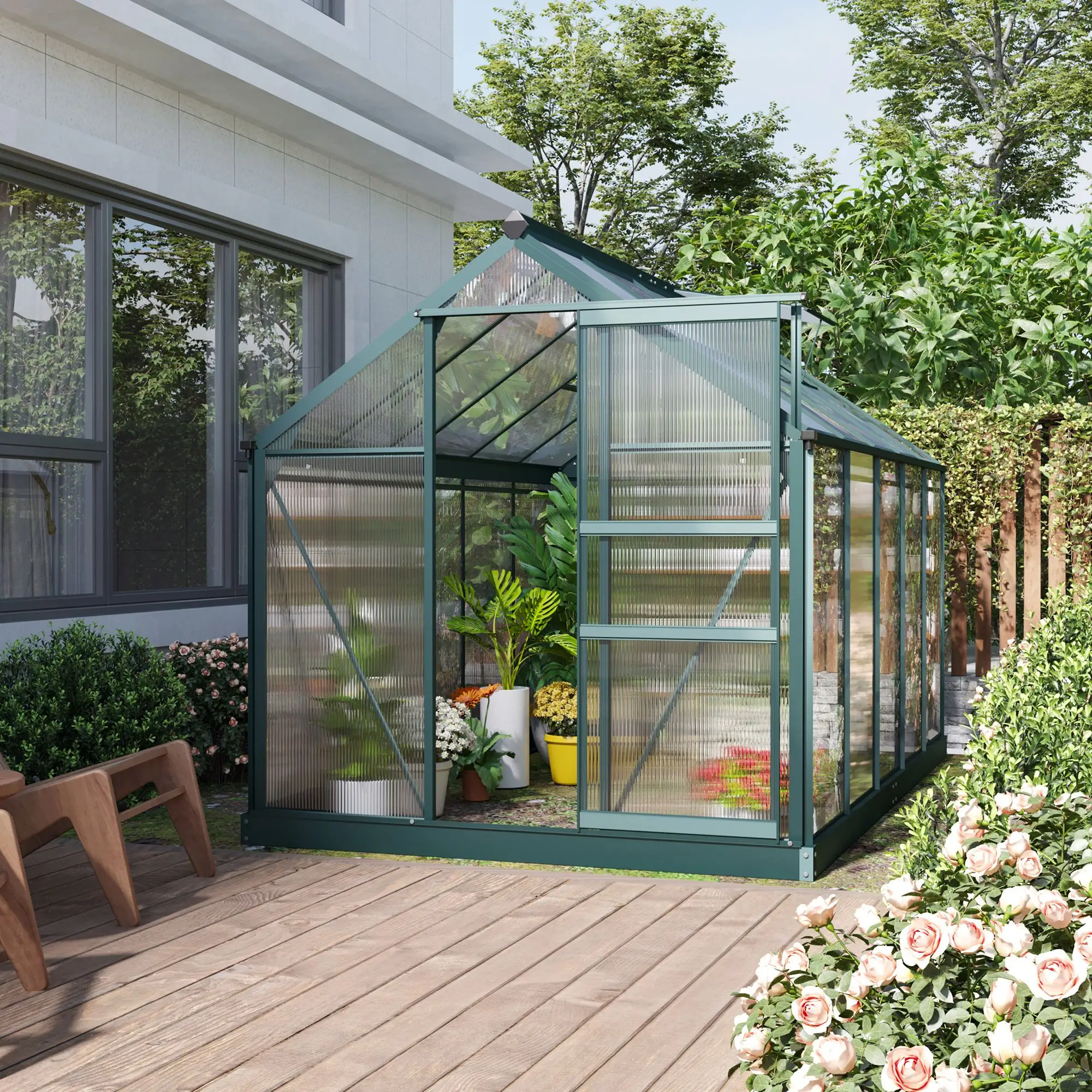 Outsunny 6 x 10ft Polycarbonate Greenhouse, Dark Green - Image 12