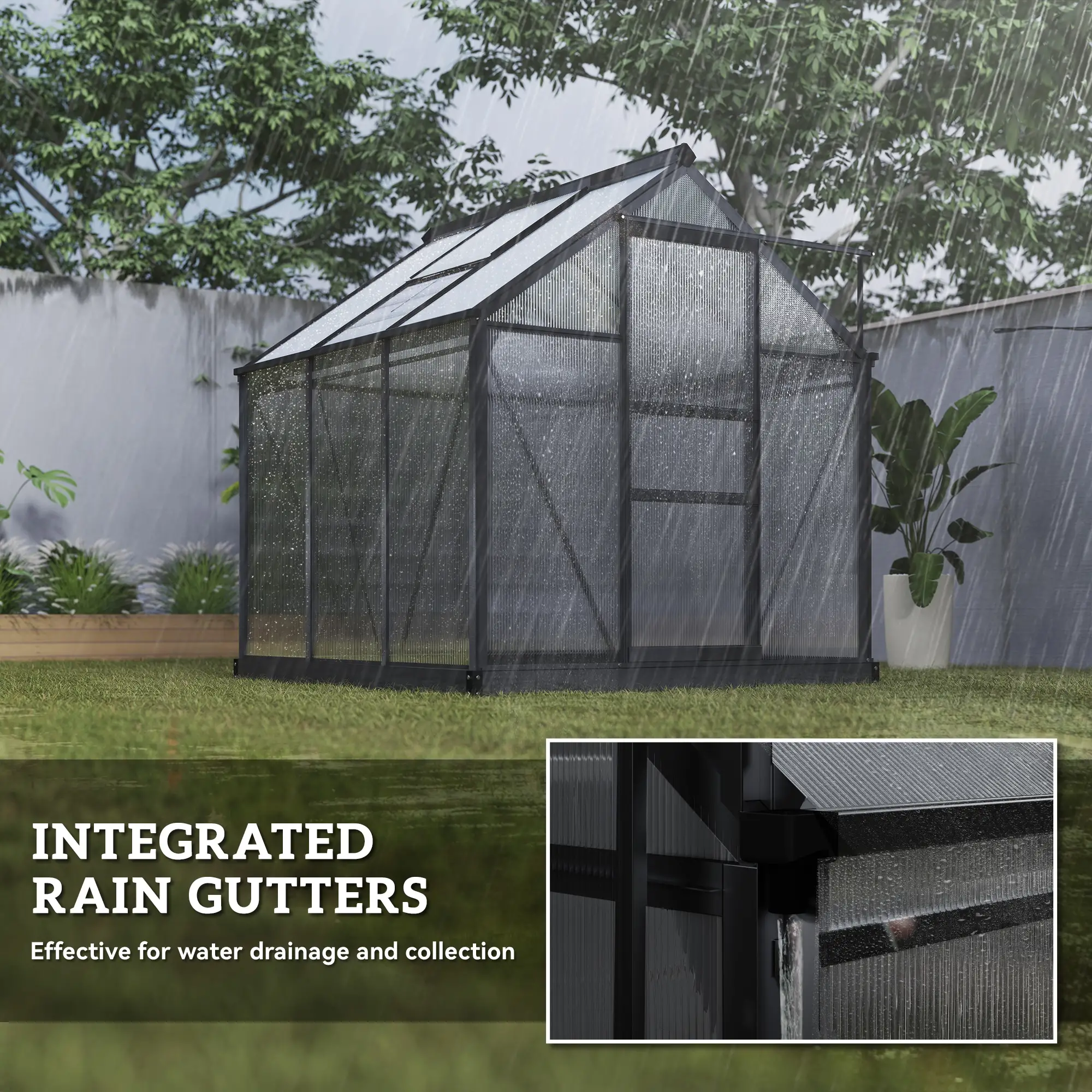 Outsunny 6 x 6ft Polycarbonate Greenhouse, Grey - Image 7