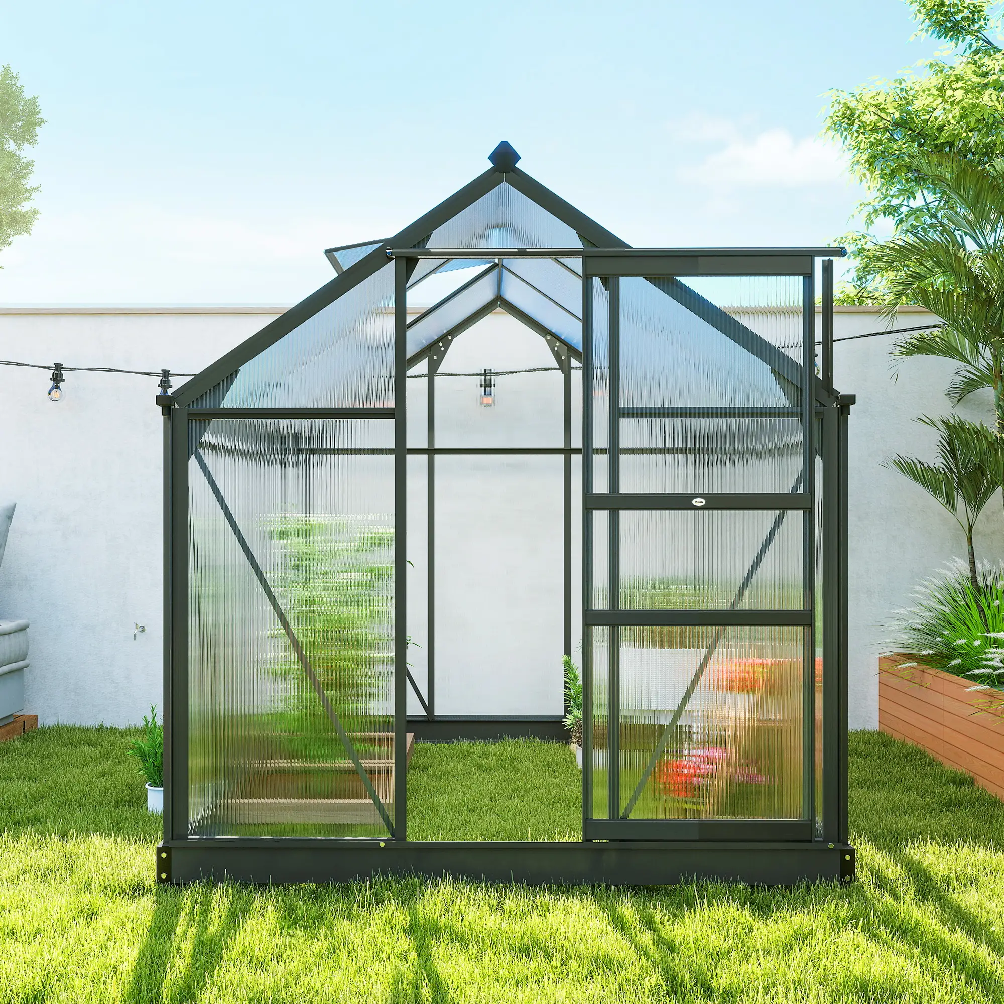 Outsunny 6 x 6ft Polycarbonate Greenhouse, Grey - Image 9