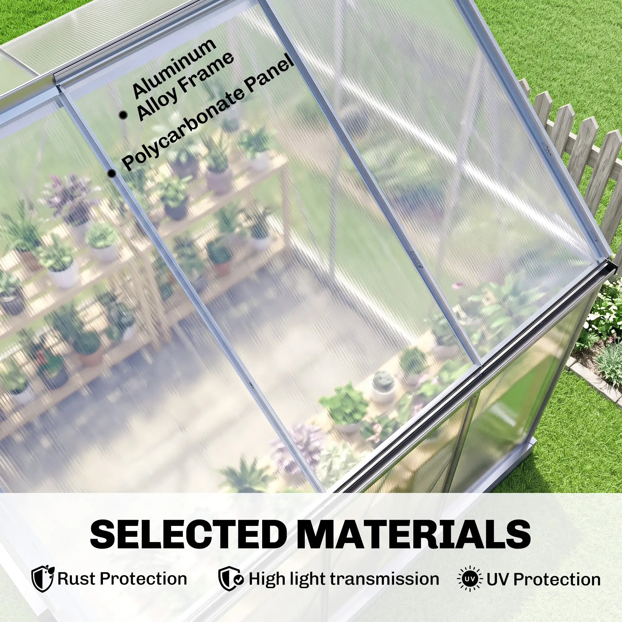 Outsunny 6 x 6ft Polycarbonate Greenhouse, Silver - Image 5