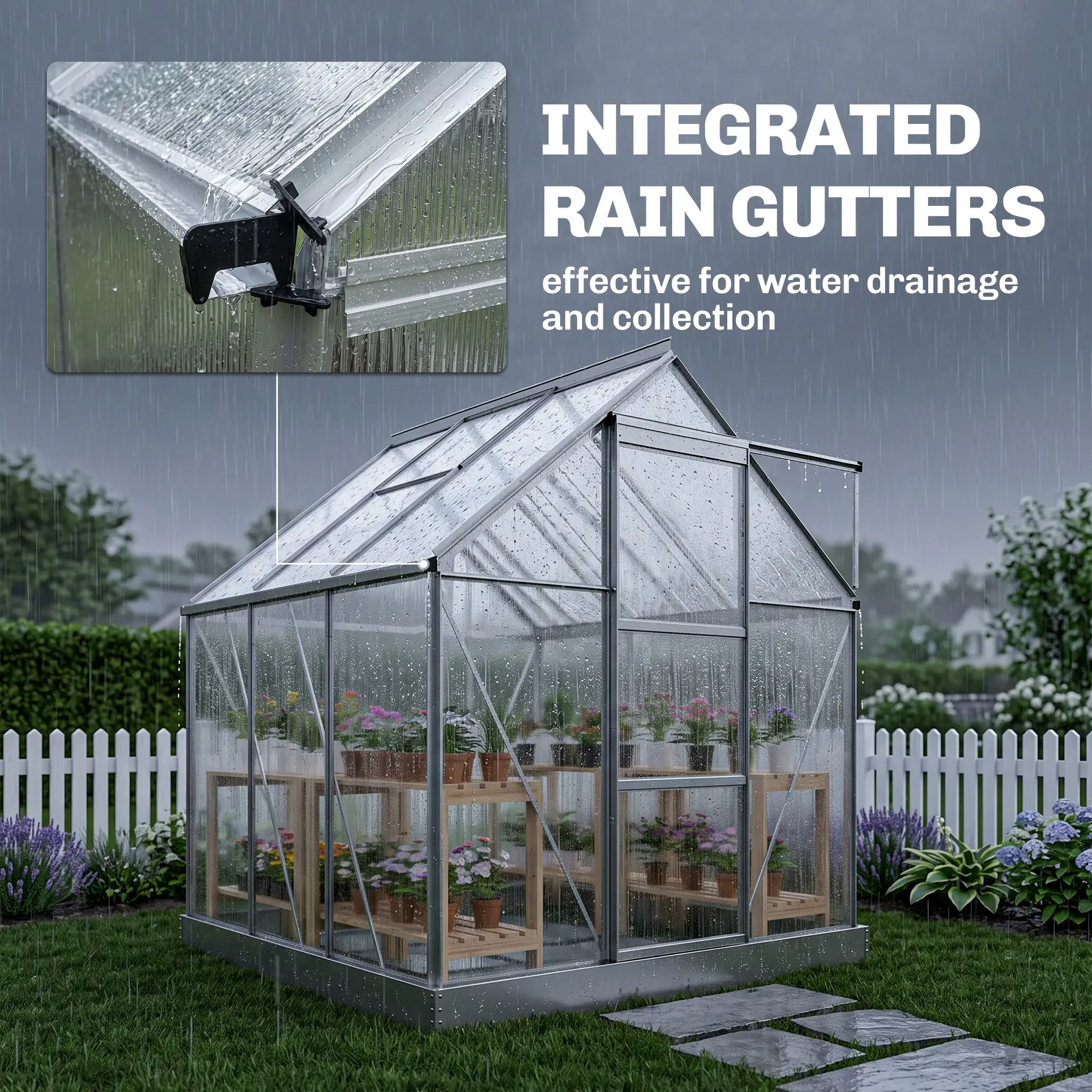 Outsunny 6 x 6ft Polycarbonate Greenhouse, Silver - Image 7