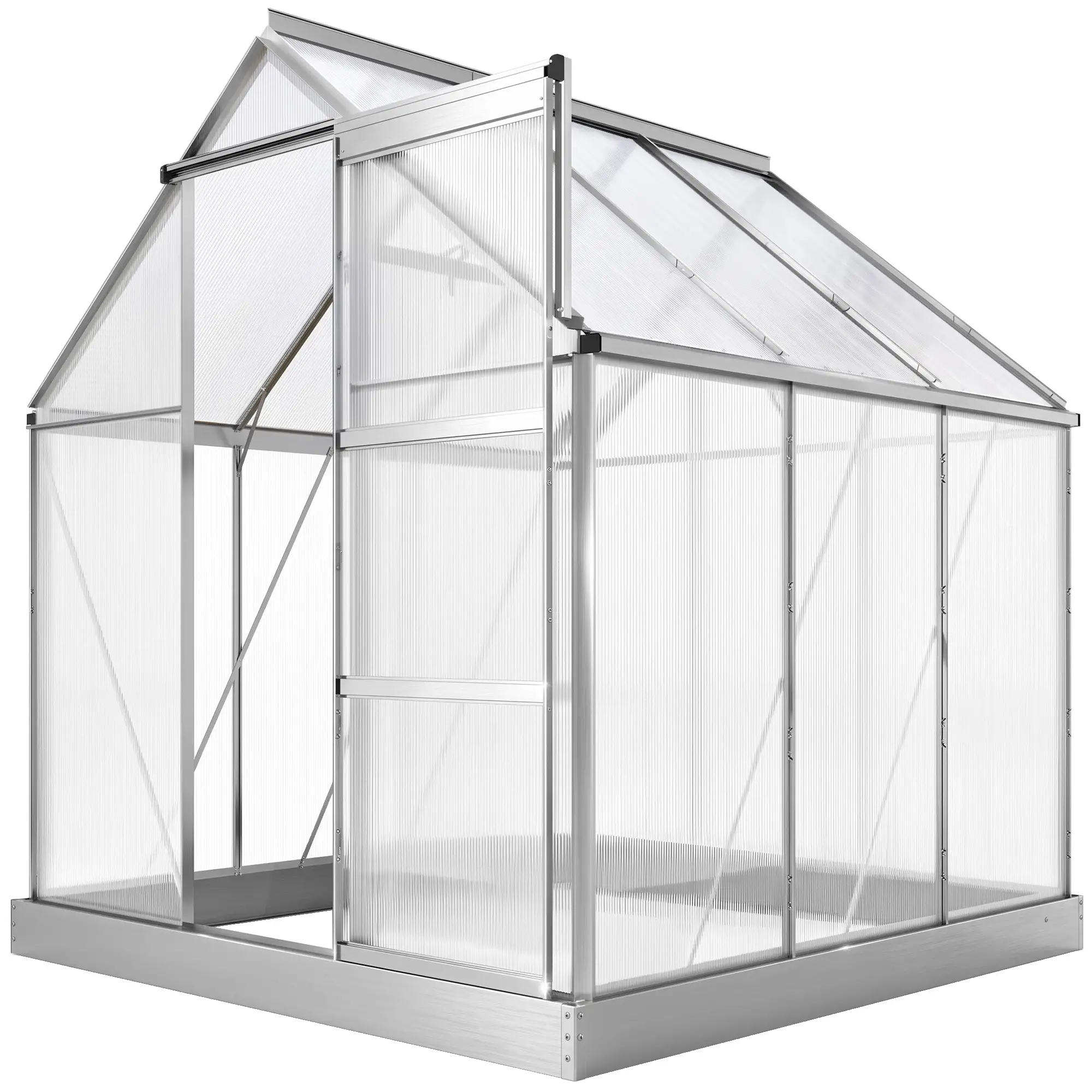 Outsunny 6 x 6ft Polycarbonate Greenhouse, Silver - Image 15