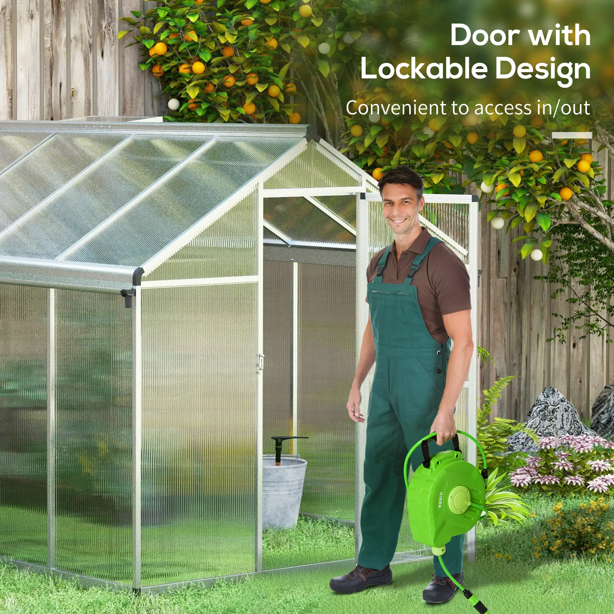 Outsunny 10 x 6ft Polycarbonate Greenhouse, Silver - Image 5
