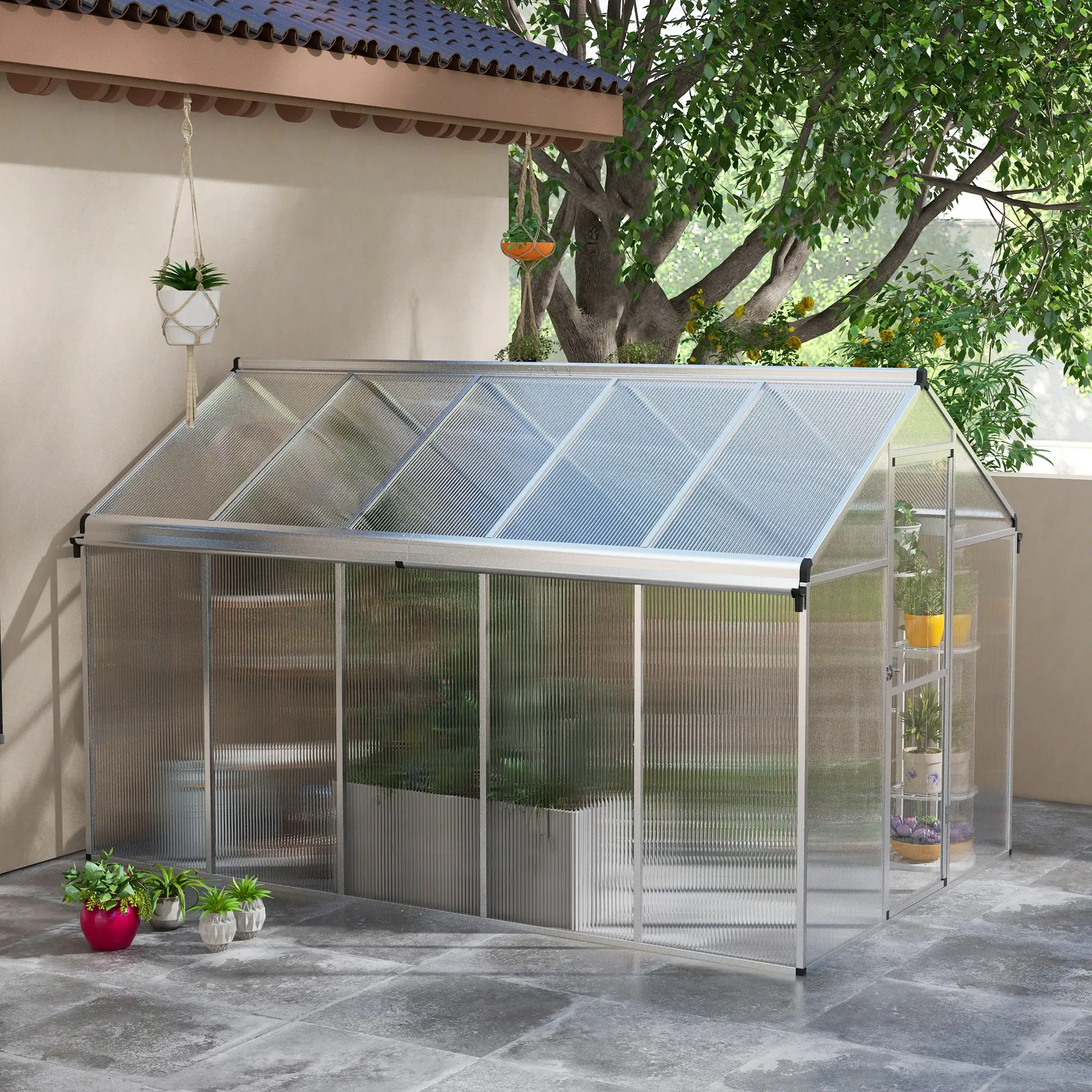 Outsunny 10 x 6ft Polycarbonate Greenhouse, Silver - Image 10