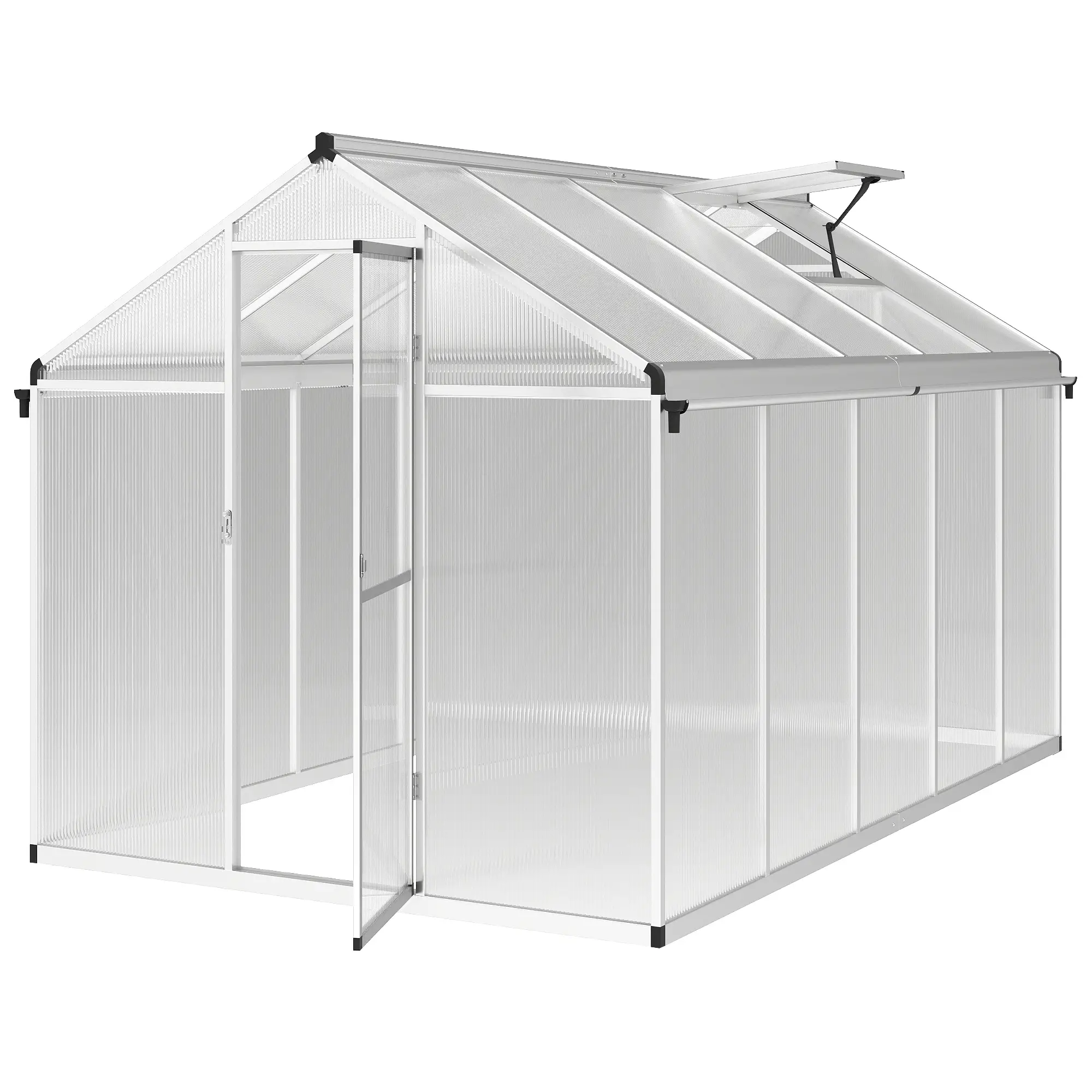 Outsunny 10 x 6ft Polycarbonate Greenhouse, Silver - Image 11
