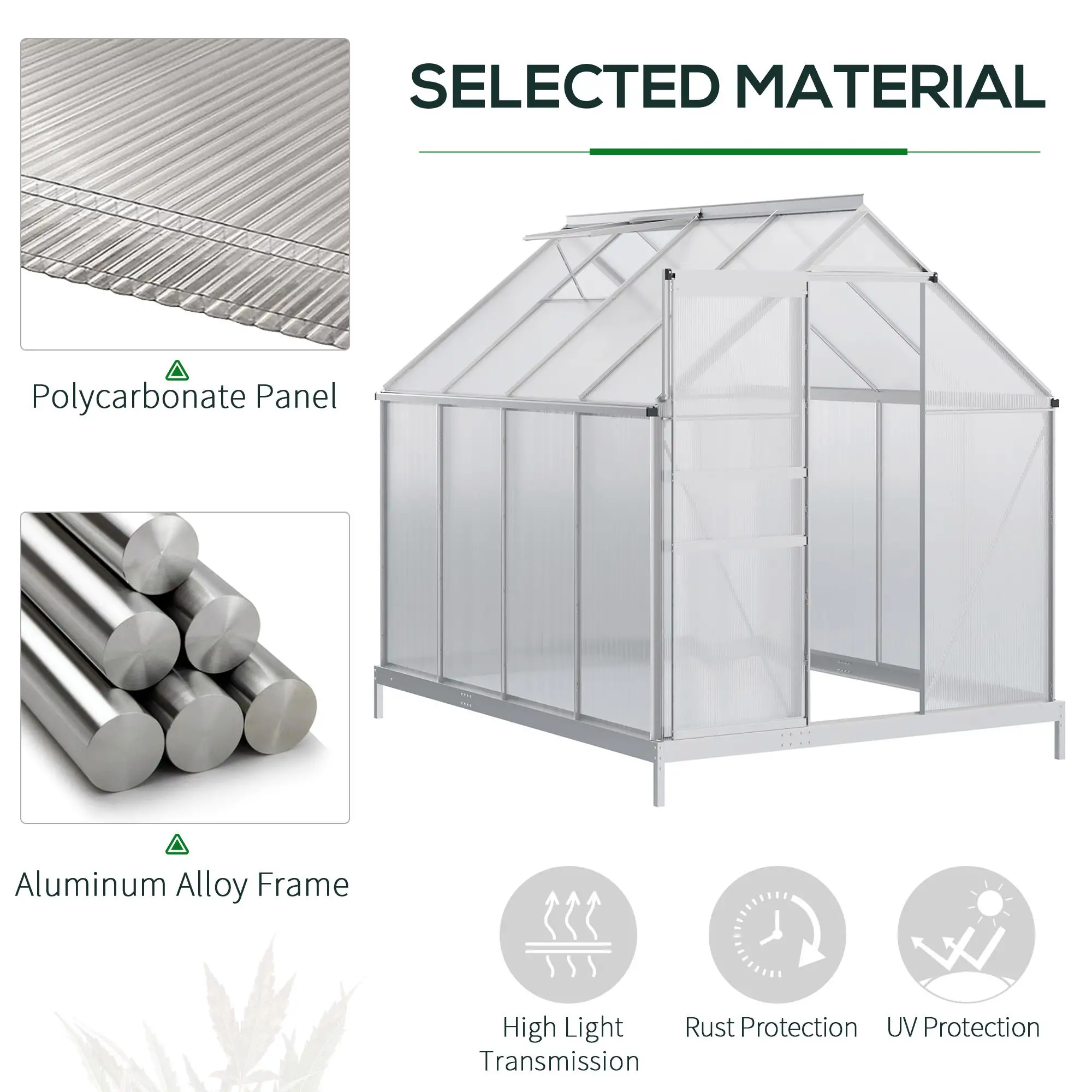 Outsunny 190 x 253cm Polycarbonate Greenhouse, Silver - Image 4