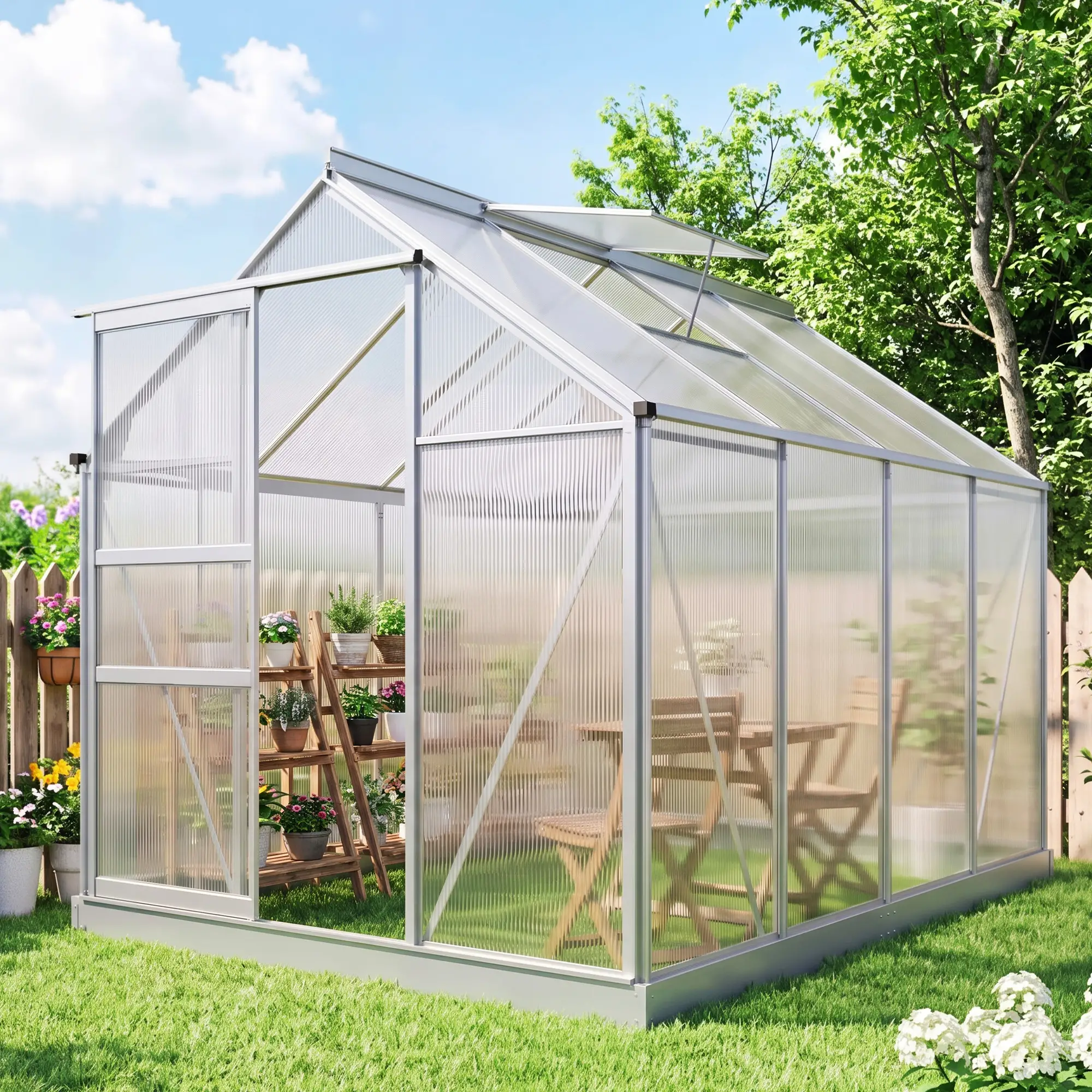Outsunny 190 x 253cm Polycarbonate Greenhouse, Silver - Image 10