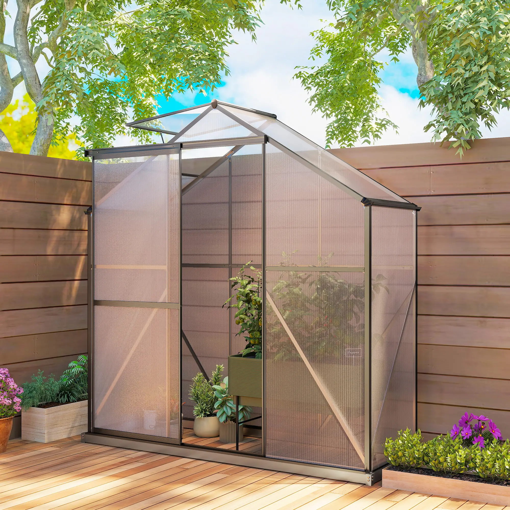 Outsunny 6 x 2.5ft Polycarbonate Greenhouse, Dark Grey - Image 2
