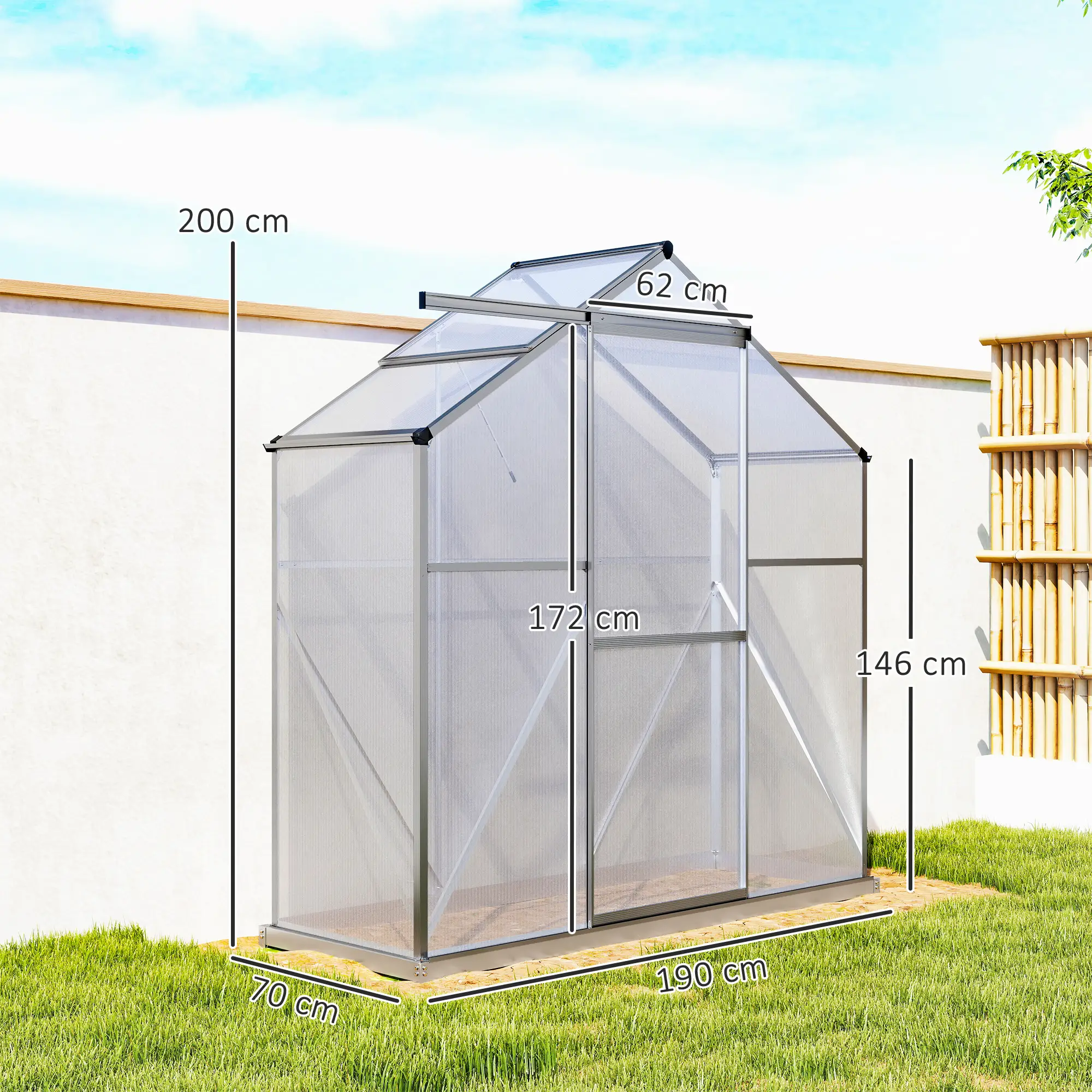 Outsunny 6 x 2.5ft Polycarbonate Greenhouse, Dark Grey - Image 3