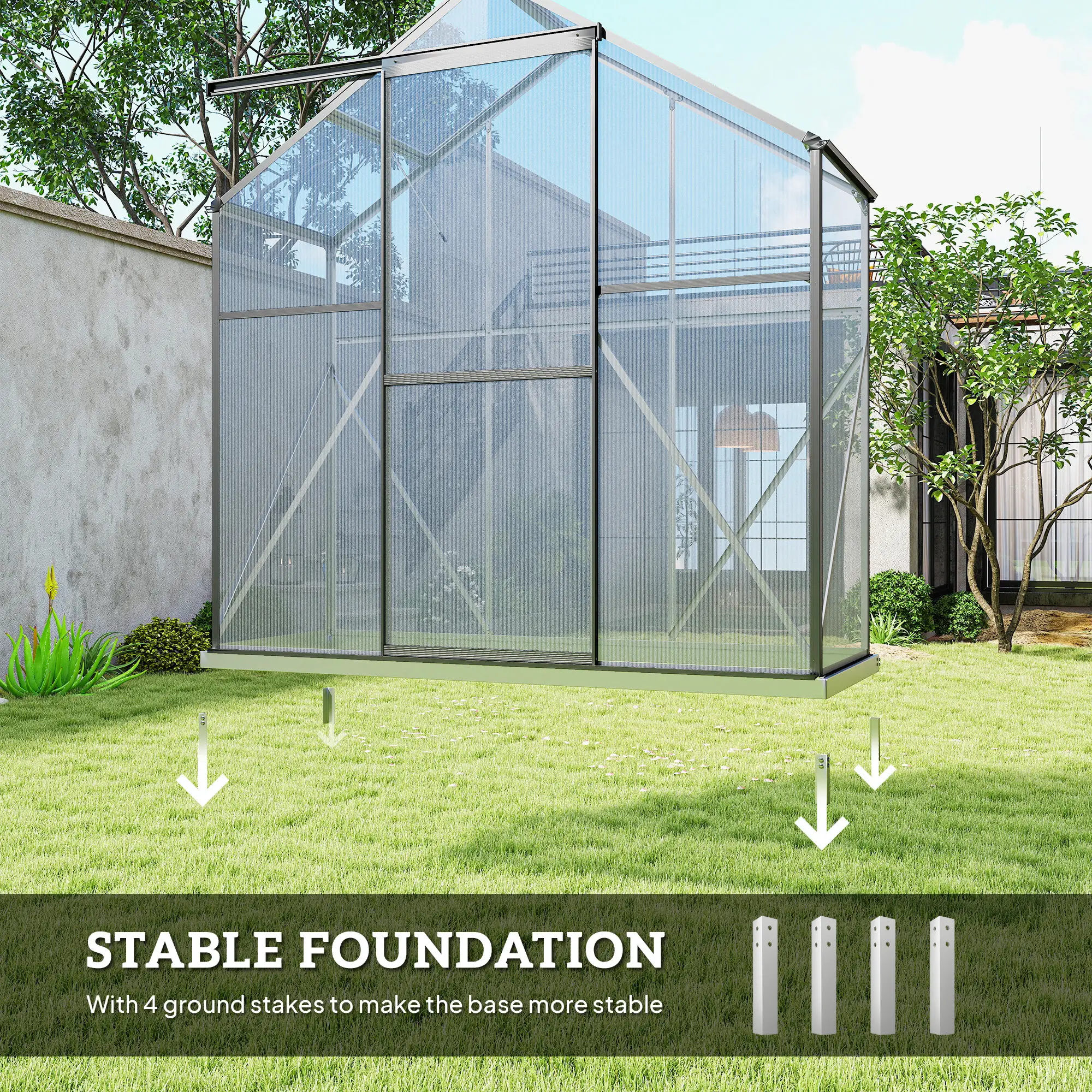 Outsunny 6 x 2.5ft Polycarbonate Greenhouse, Dark Grey - Image 5
