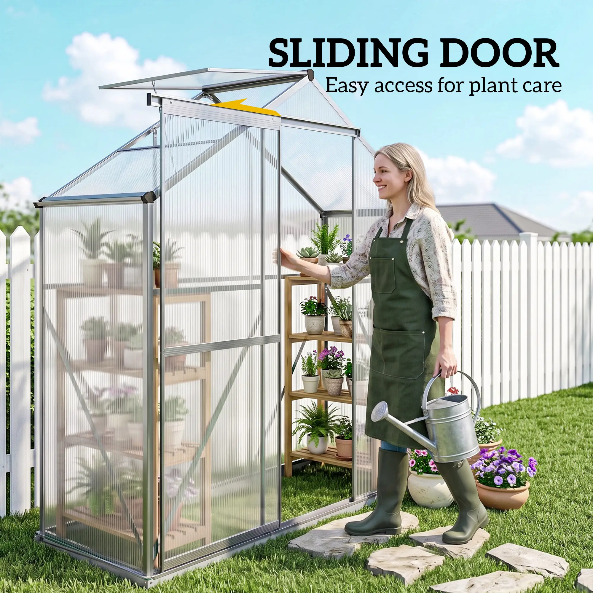 Outsunny 6 x 2.5ft Polycarbonate Greenhouse, Dark Grey - Image 6
