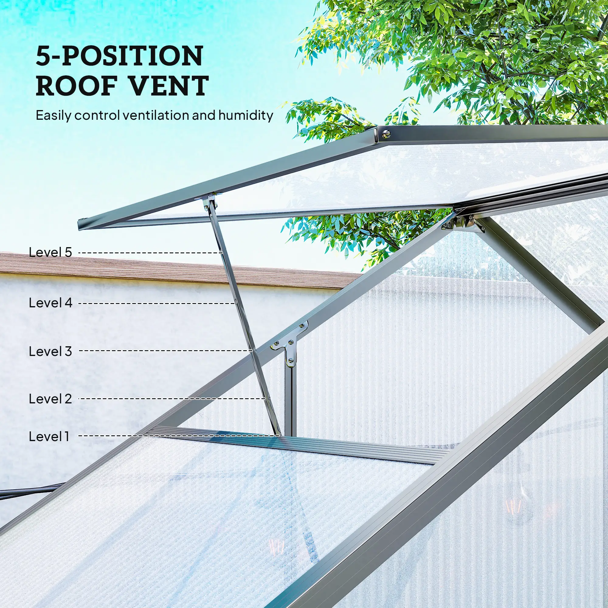 Outsunny 6 x 2.5ft Polycarbonate Greenhouse, Dark Grey - Image 7