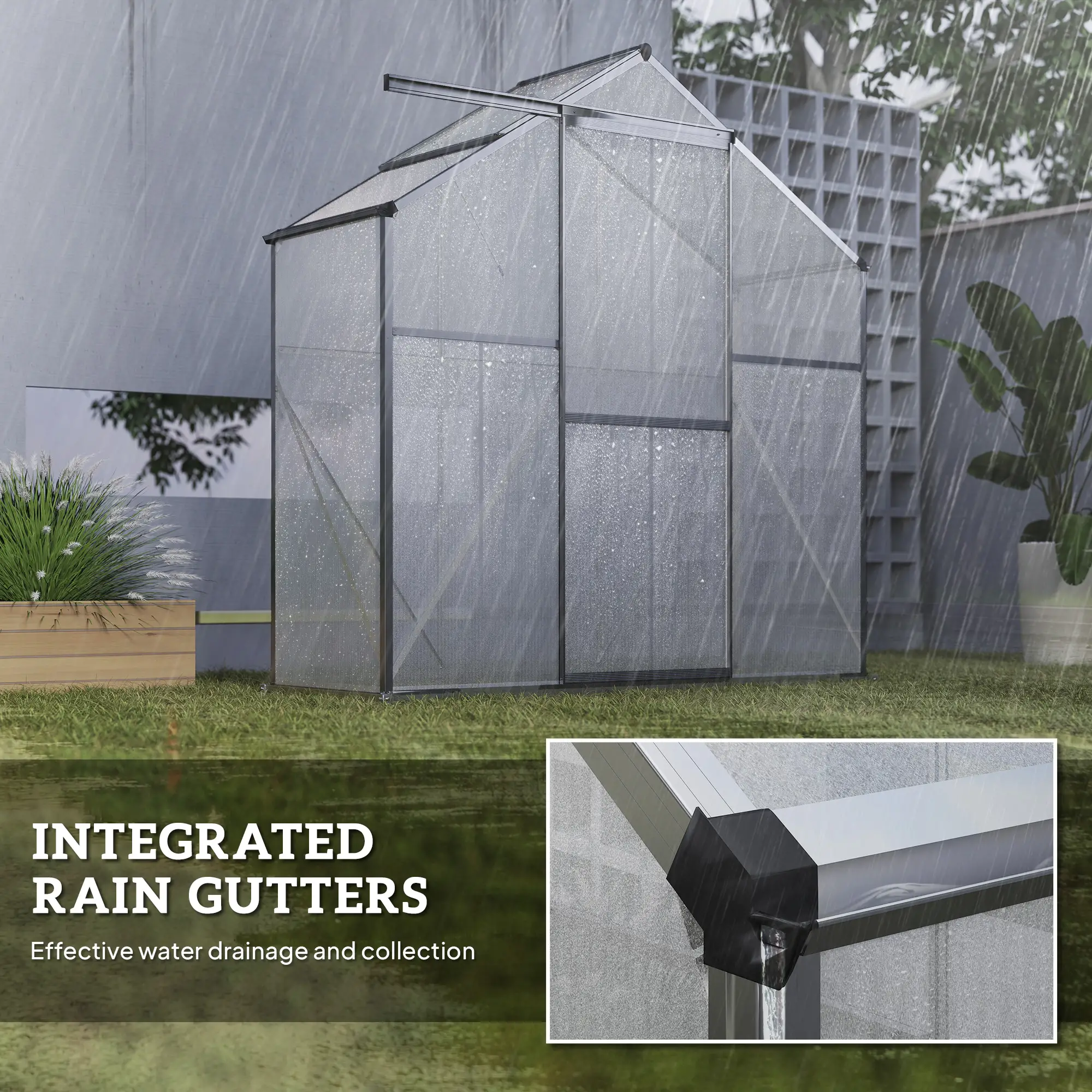 Outsunny 6 x 2.5ft Polycarbonate Greenhouse, Dark Grey - Image 8