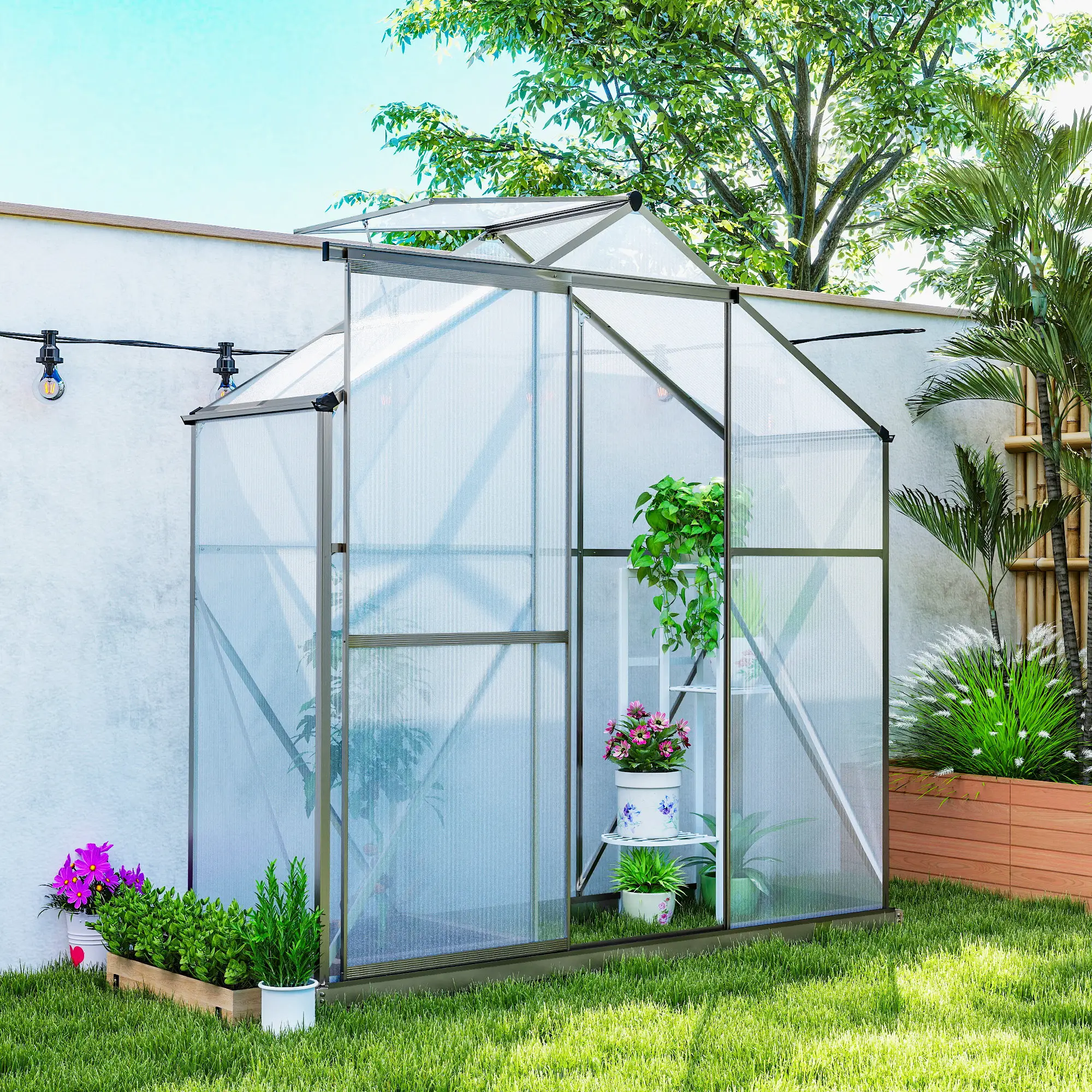 Outsunny 6 x 2.5ft Polycarbonate Greenhouse, Dark Grey - Image 10