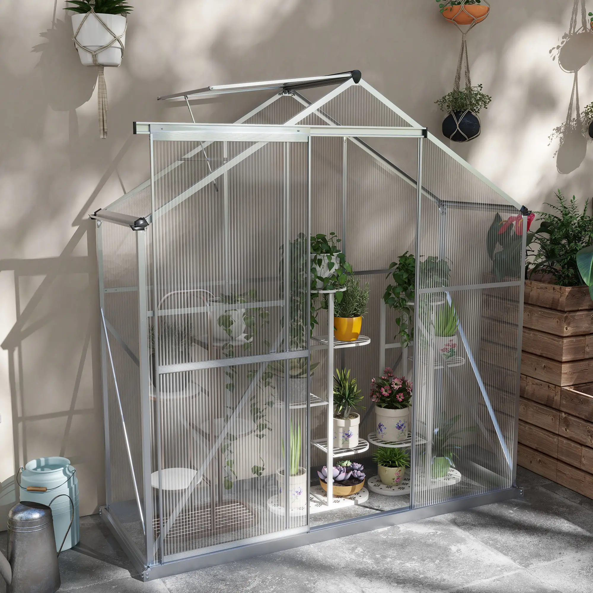 Outsunny 6 x 2.5ft Polycarbonate Greenhouse, Silver - Image 2