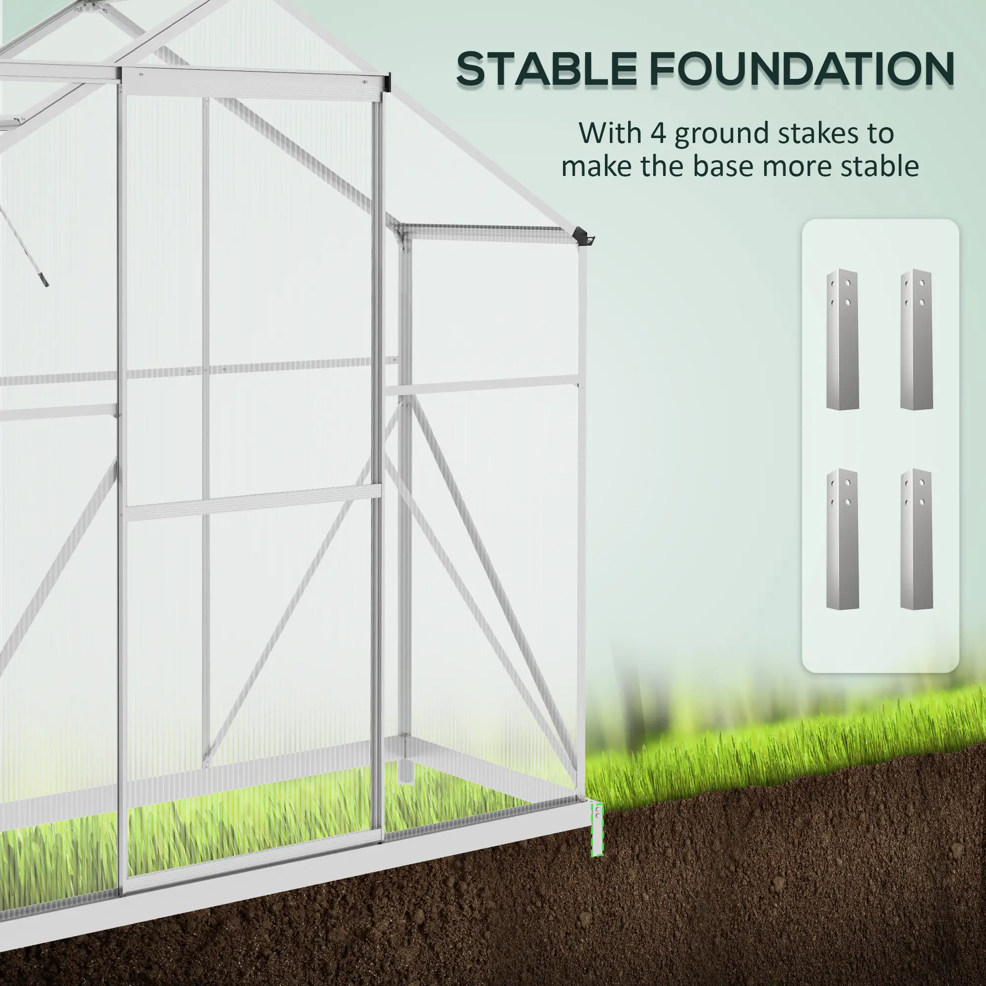 Outsunny 6 x 2.5ft Polycarbonate Greenhouse, Silver - Image 5