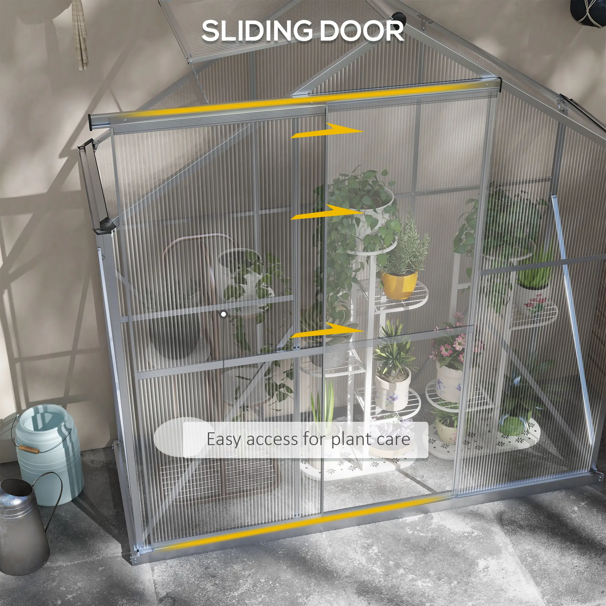 Outsunny 6 x 2.5ft Polycarbonate Greenhouse, Silver - Image 6