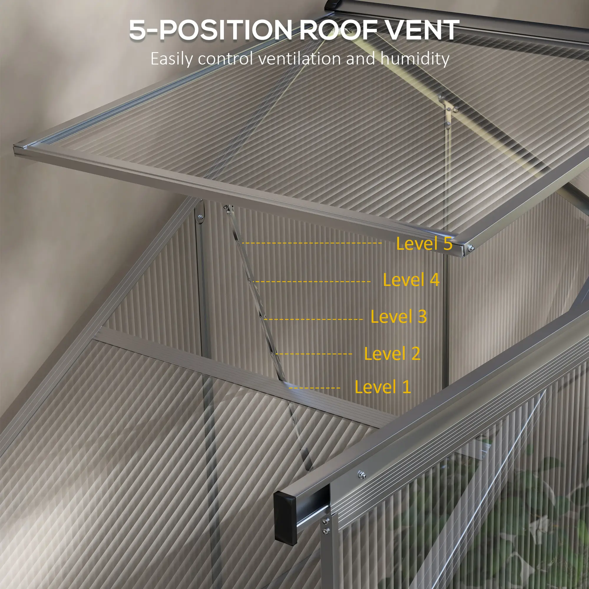 Outsunny 6 x 2.5ft Polycarbonate Greenhouse, Silver - Image 7