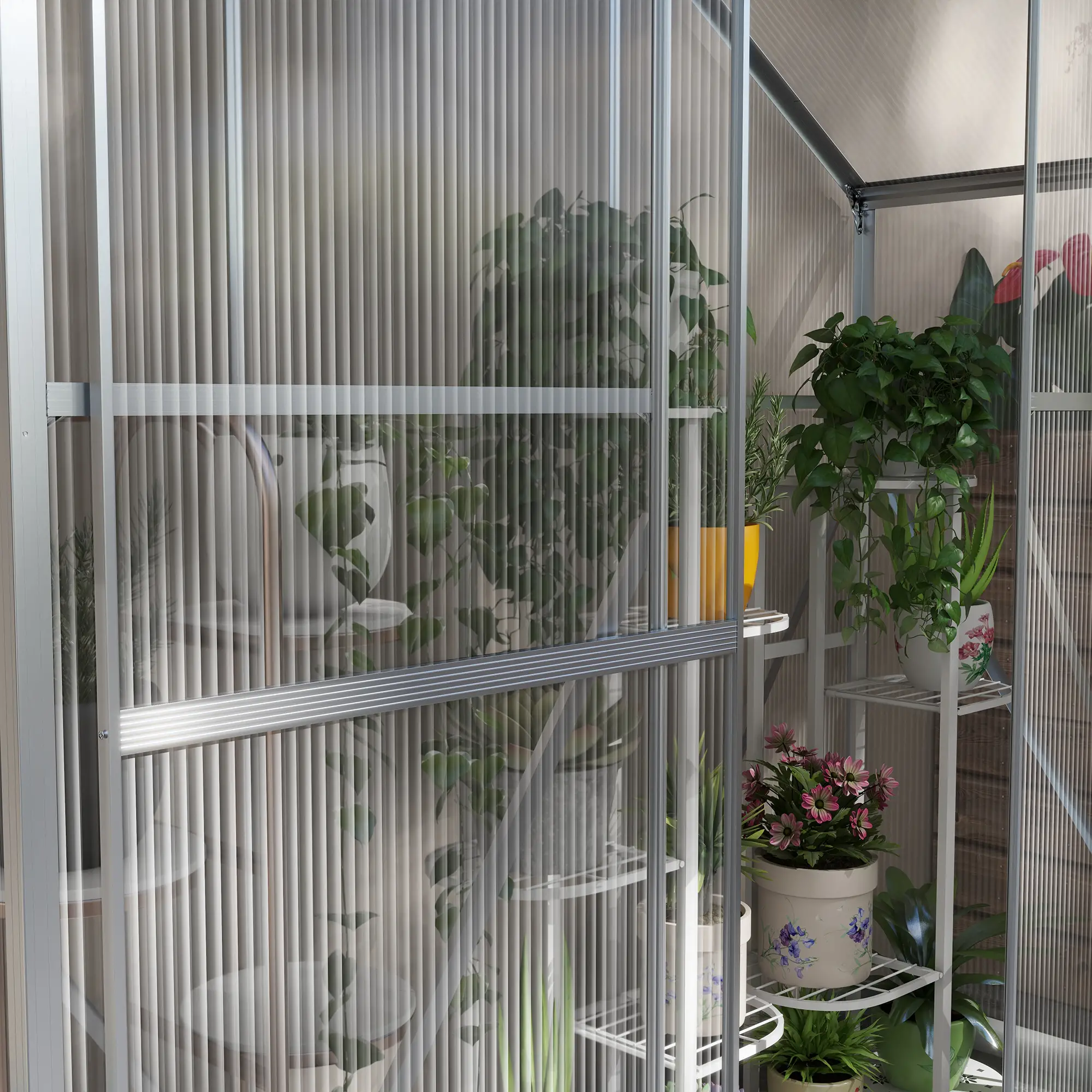 Outsunny 6 x 2.5ft Polycarbonate Greenhouse, Silver - Image 9