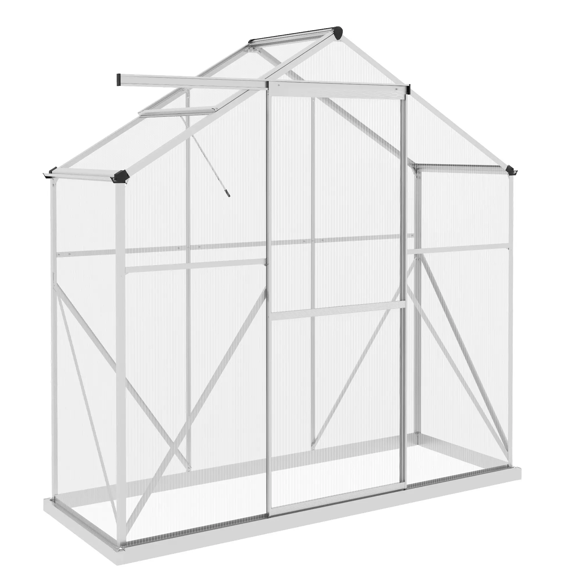Outsunny 6 x 2.5ft Polycarbonate Greenhouse, Silver - Image 11