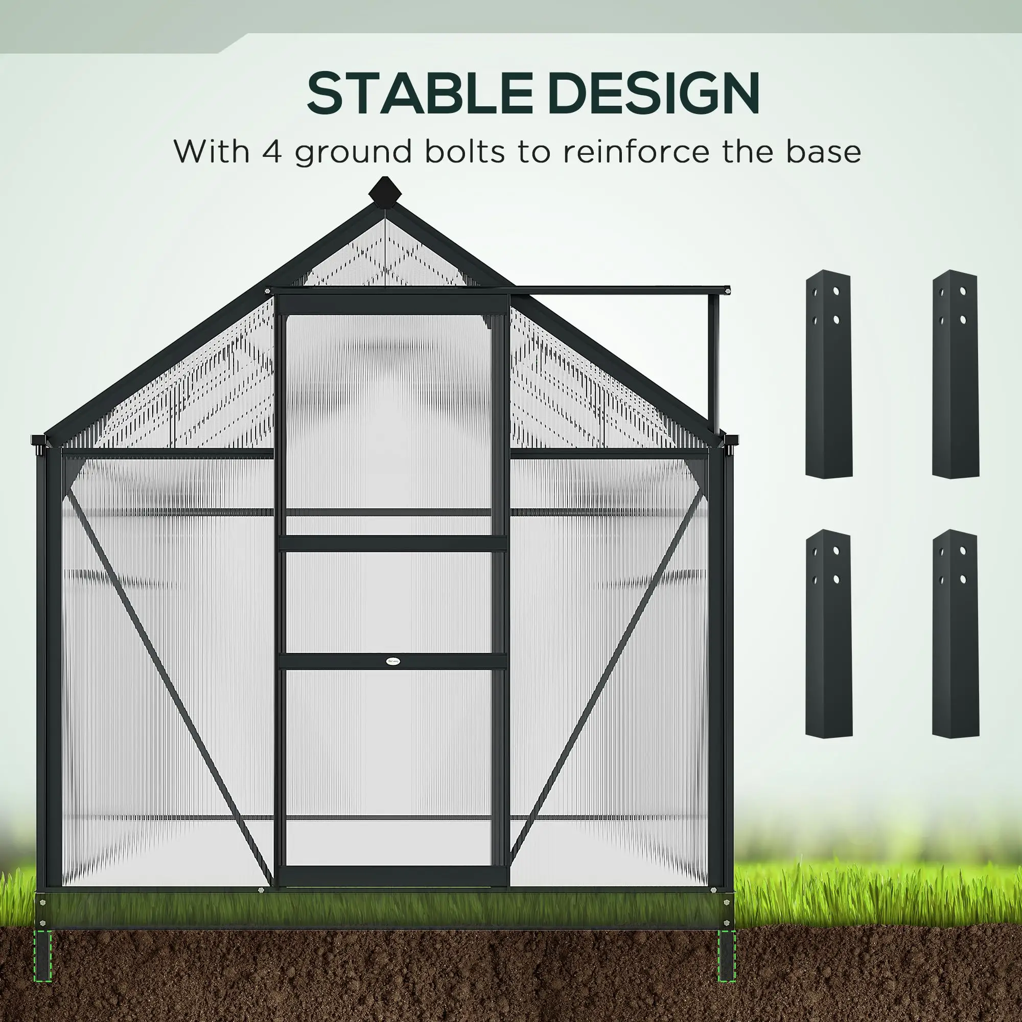 Outsunny 6 x 10ft Polycarbonate Greenhouse, Grey - Image 6